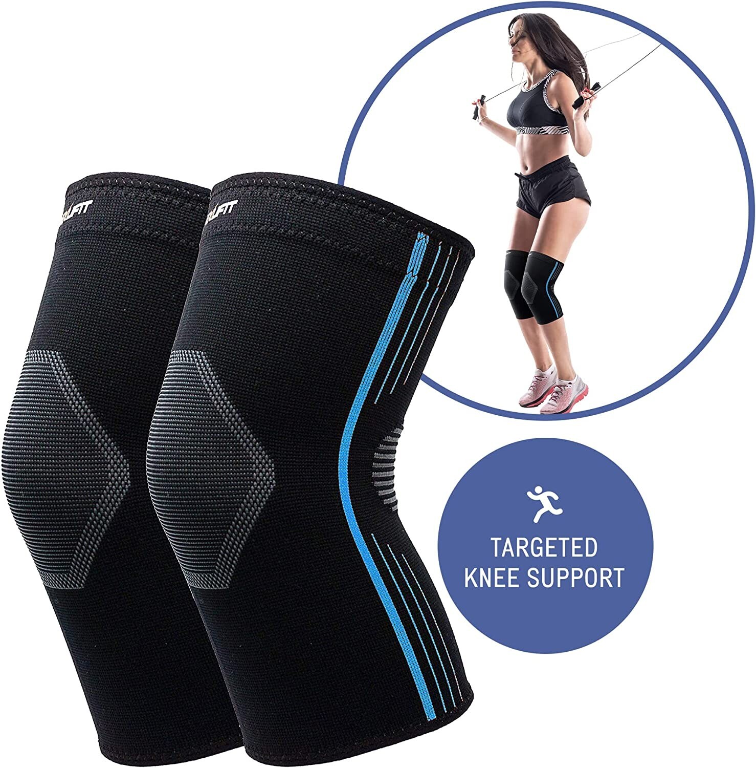 NeoAlly High Compression Knee Sleeve for Women Men Blue Pack of 2 Sleeve LARGE