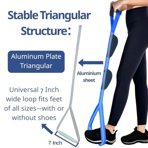 Blue Leg Lifter Strap for Hip/Knee Surgery Recovery – Rigid Handle, Large Foot L