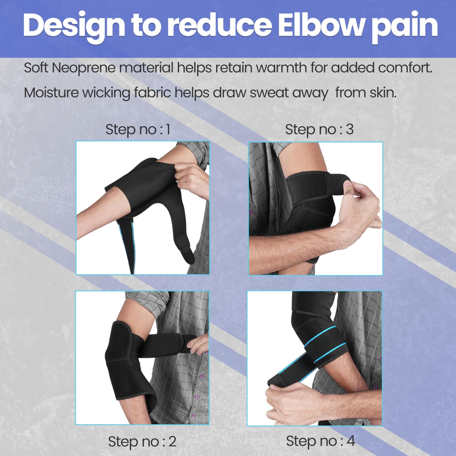Adjustable Elbow Brace| Double Strap Compression One Size, Black-Blue