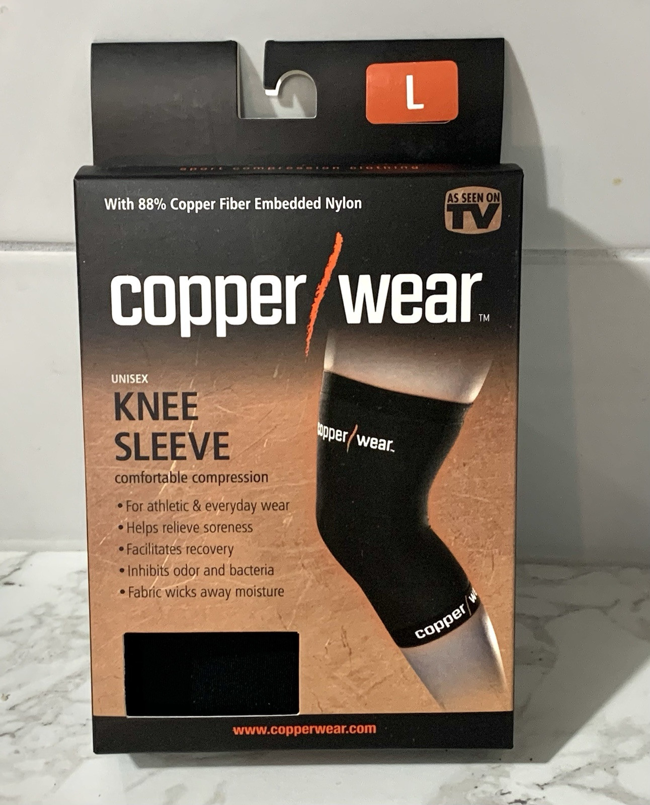 Copper Wear Unisex Compression Knee Sleeve Large 88% Nylon 12% Spandex NIB