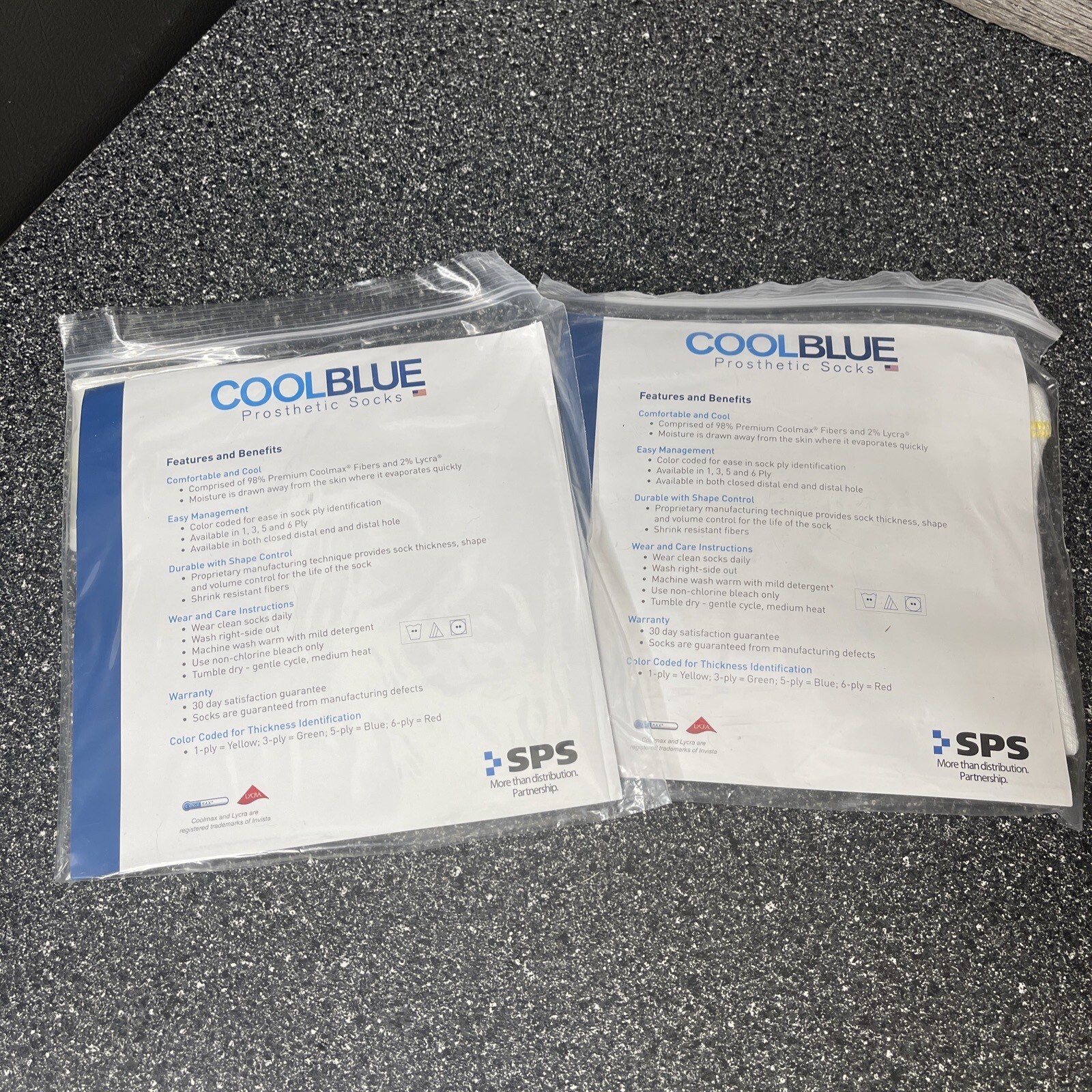2 Lot CoolBlue Pros.thet.ic Socks CB3MDSH2 3 Ply SZ 1, 2 Lngth 10-14
