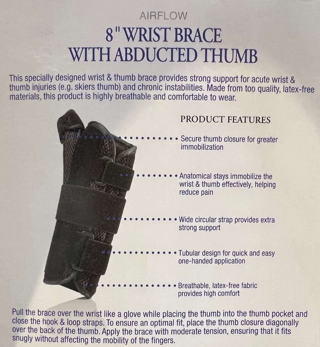 FLA Pro-Lite Airflow 8″ Wrist Brace w/Abducted Thumb Black Right Small/Medium