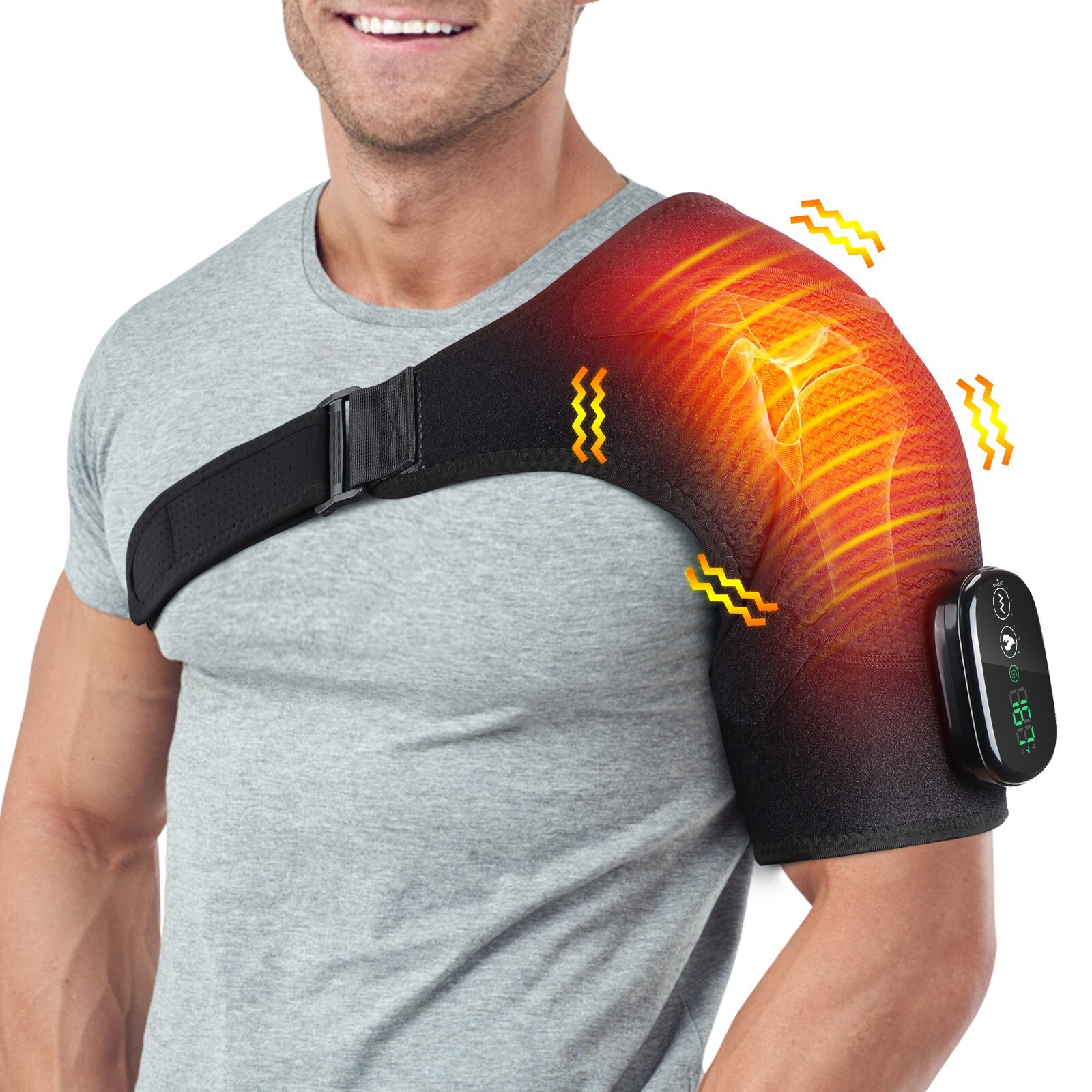 Cordless Heated Shoulder Brace with Vibration, Shoulder Massager for Men & Women