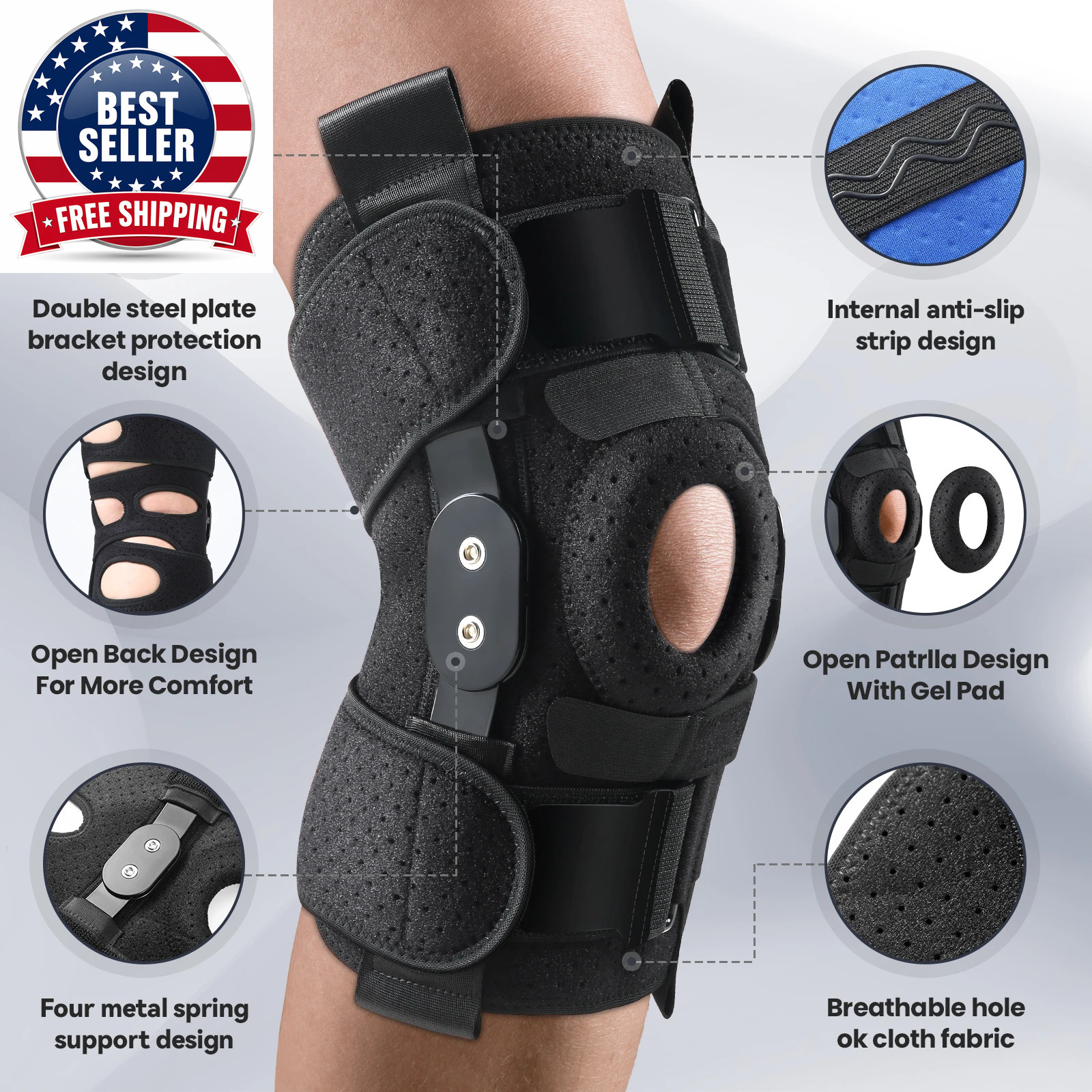 Hinged Knee Brace with Side Stabilizers & Patella Gel Pads Knee Pain for Men Wom