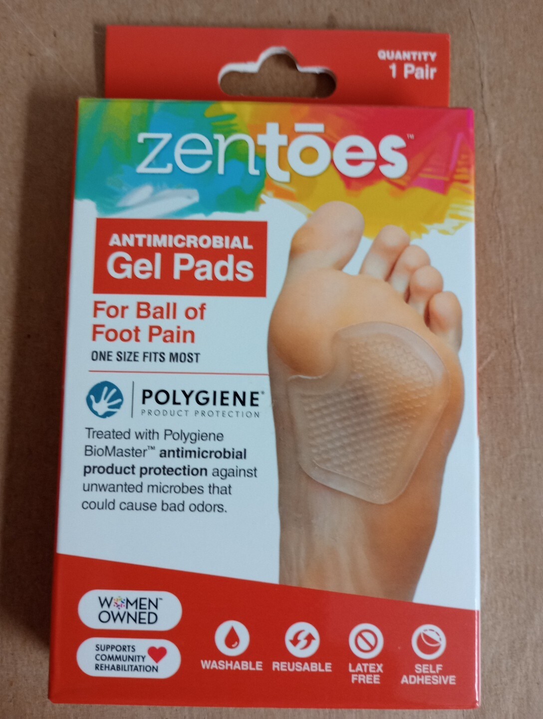 ZenToes Gel Pads For Ball Of Foot Pain Protectors One Pair Antimicrobial