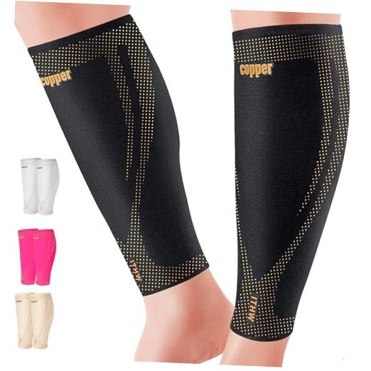 Copper Calf Compression Sleeves for Men & Women – High Stretch Large Black