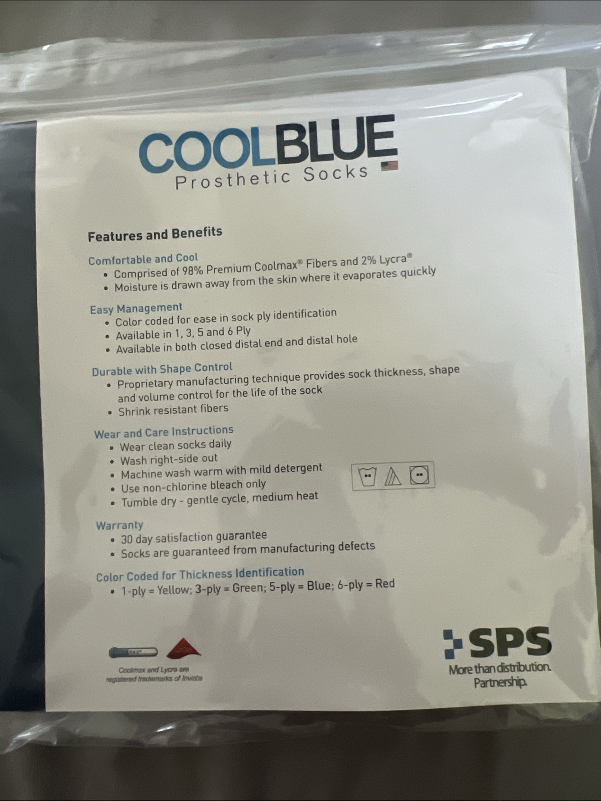 1 Prosthetic Socks Cool Blue 5 Ply CB5MDSH2 Size 1, 2 length 10 – 14