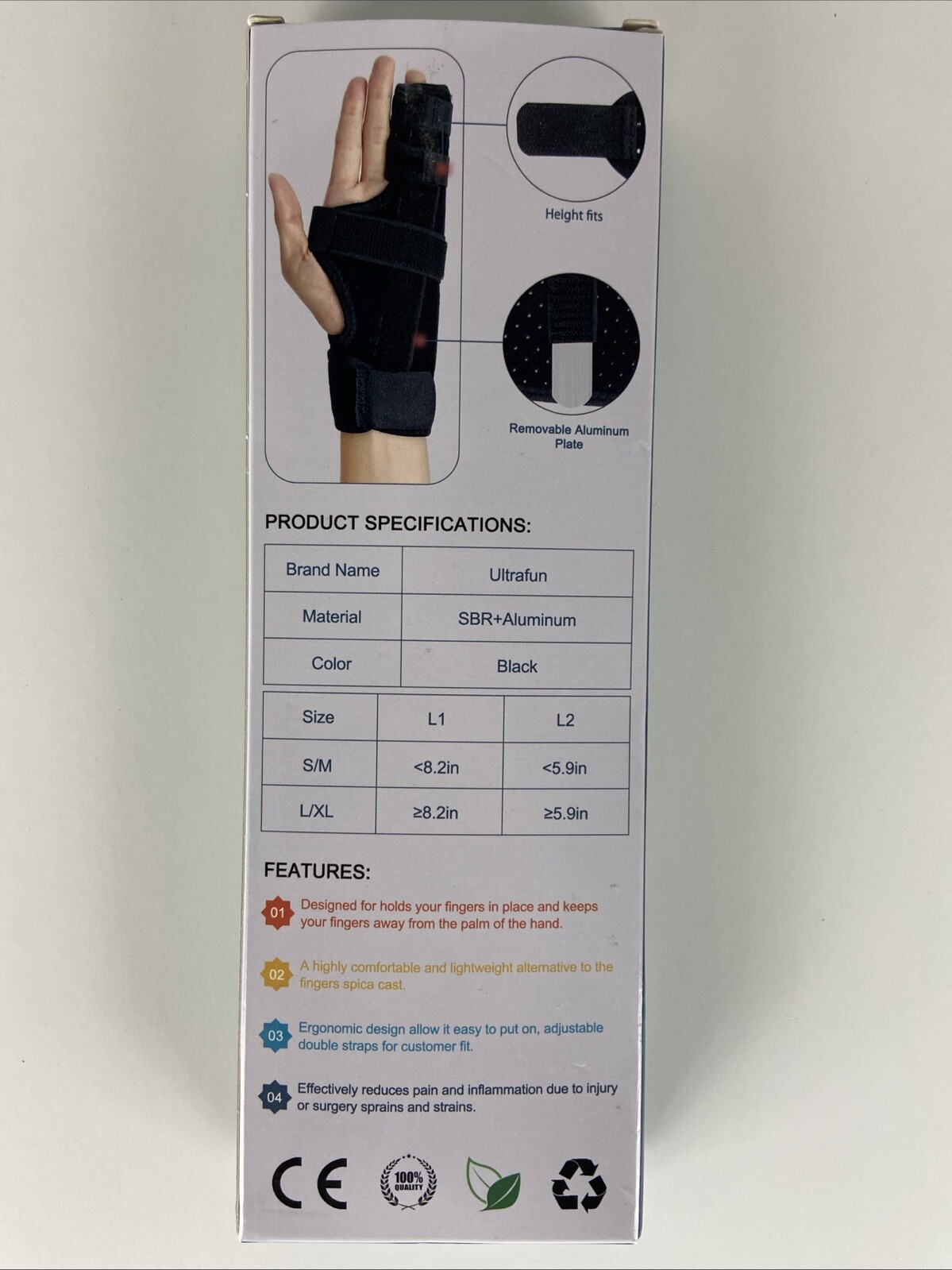 Ultrafun Trigger Finger Splint Brace for 2 Fingers S/M Small Medium Reversible