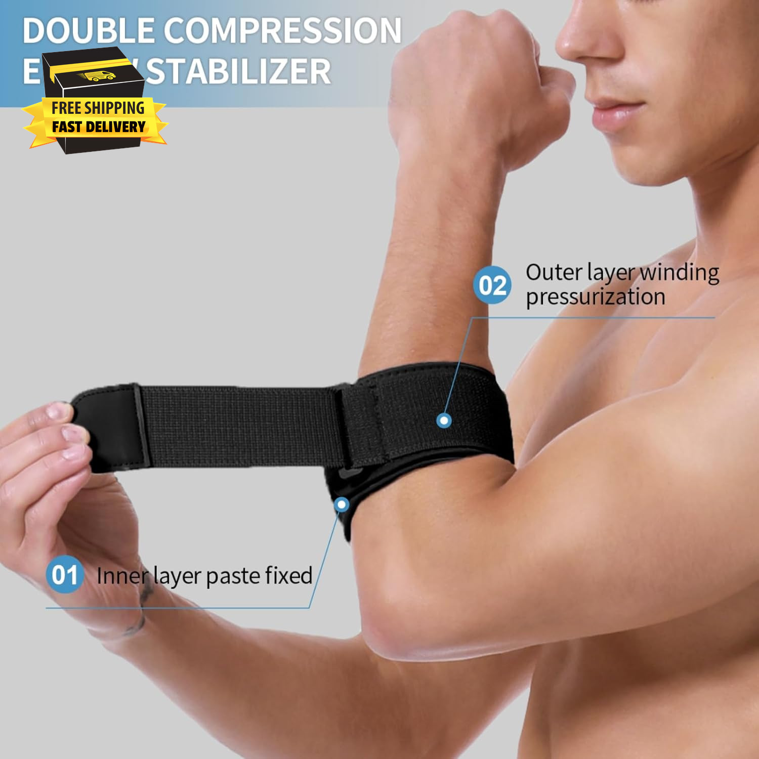 Double Wrap Elbow Brace for Men and Women, Elbow Support Arm Strap for Tendoniti
