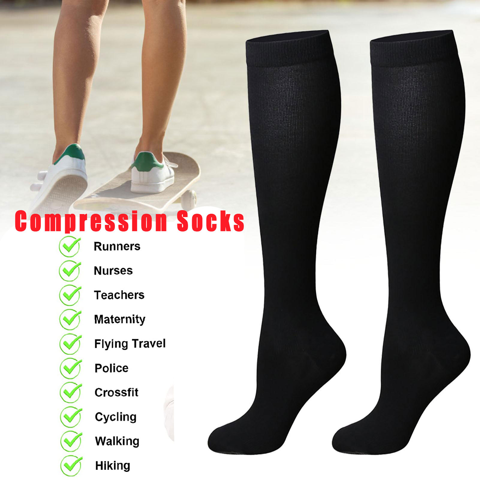 3 PAIRS Compression Socks Wide Calf Plus Size L Knee High 15-20mmHG Sports