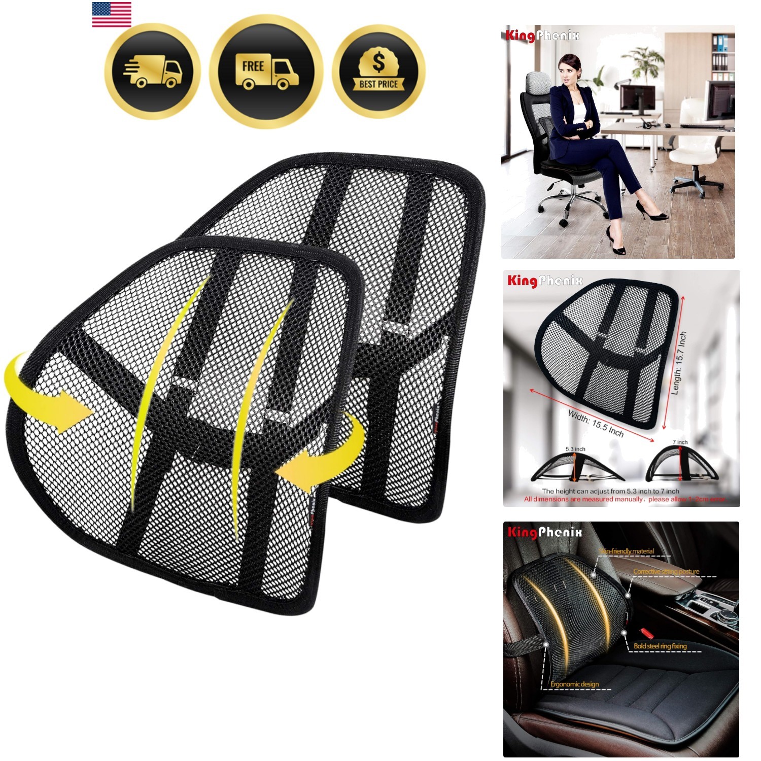 Lumbar Support 2 Pack with Breathable Mesh, Suit for Car, Office Chair