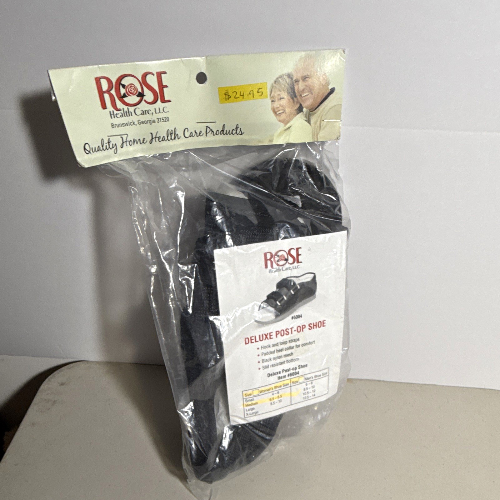 ROSE Health Care Deluxe Post-Op Shoe Black Medium Hook & Loop Straps MPN 6004