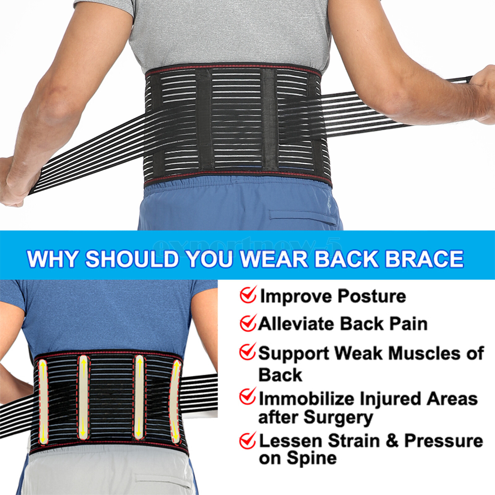 Breathable Back Brace for Lower Back Pain Relief Sciatica Lumbar Support Belt US