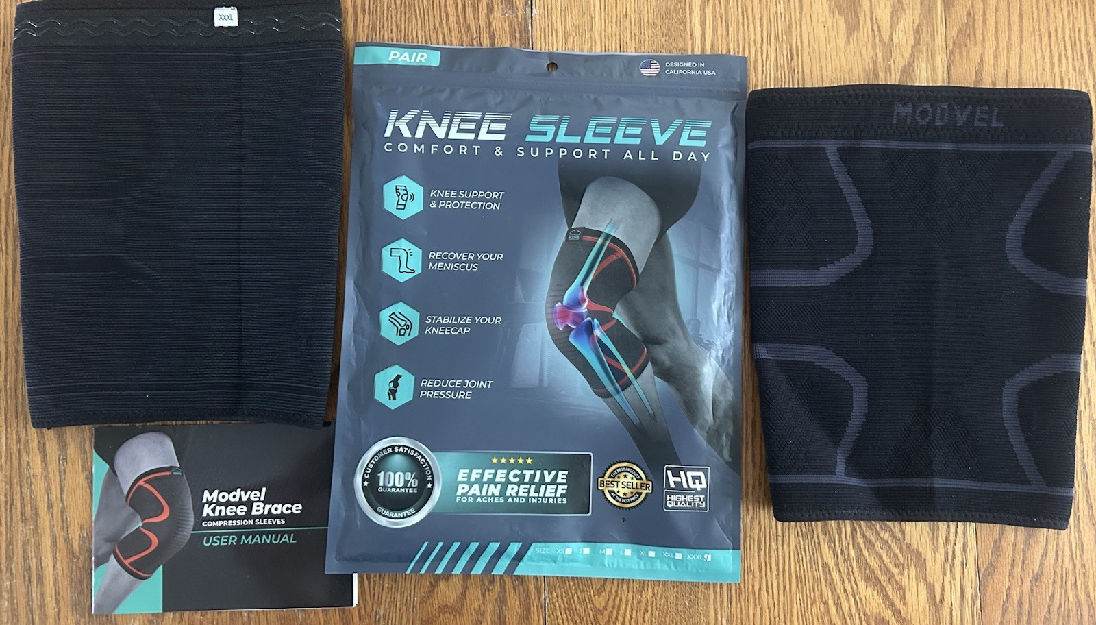 Modvel Knee Compression Sleeve Pair XXXL Black Support for Stabilization