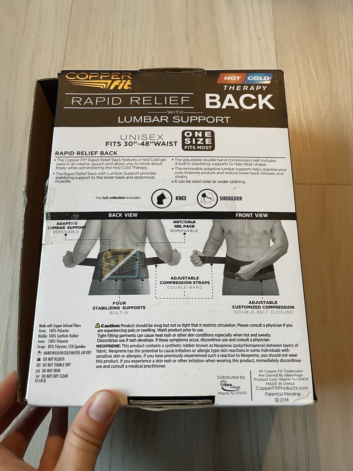 Copper Fit Rapid Relief Back Lumbar Support Belt W Hot/Cold Pack Size 30″-48″