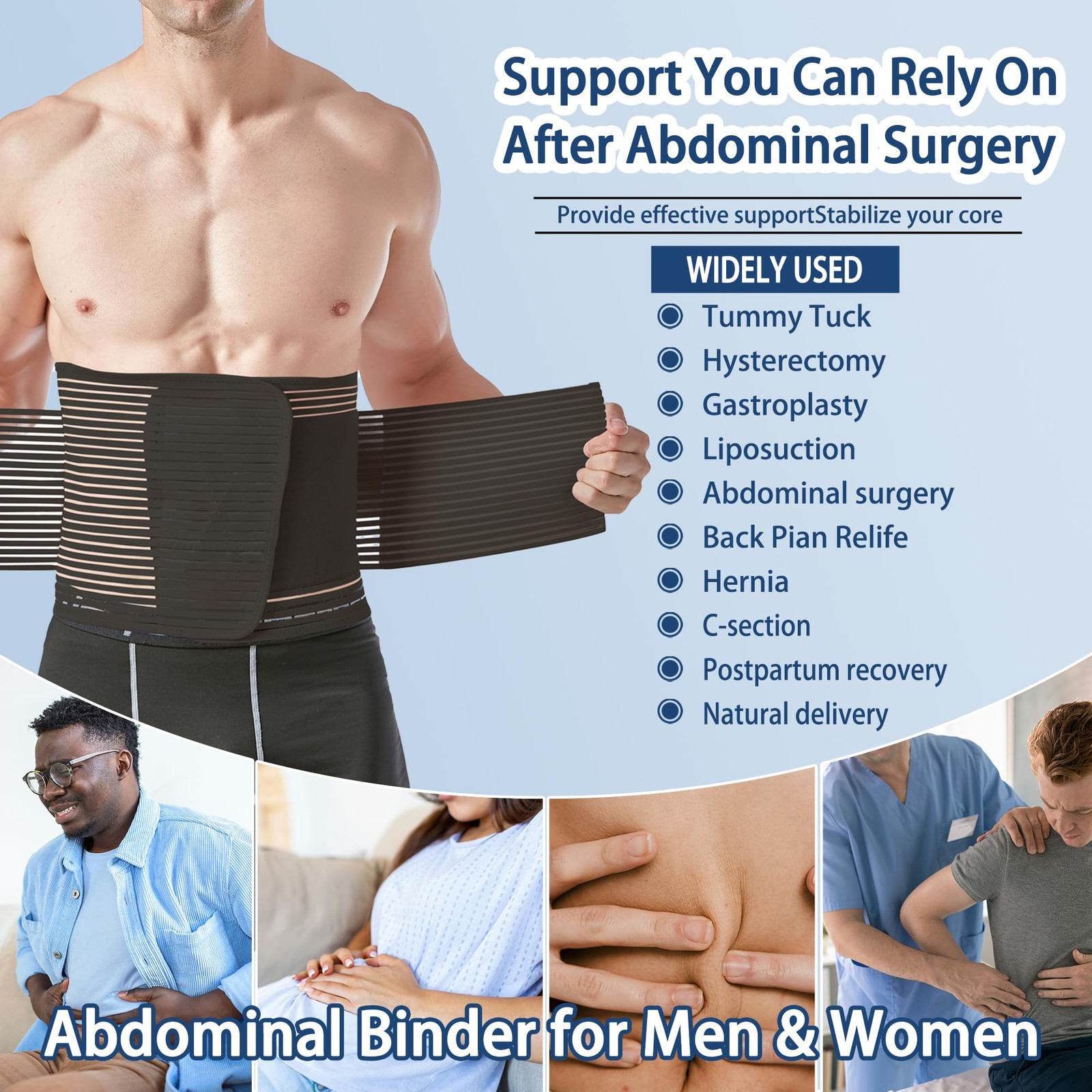 Abdominal Binder for Post Surgery & Postpartum Recovery, Abdomen Hernia Suppo…
