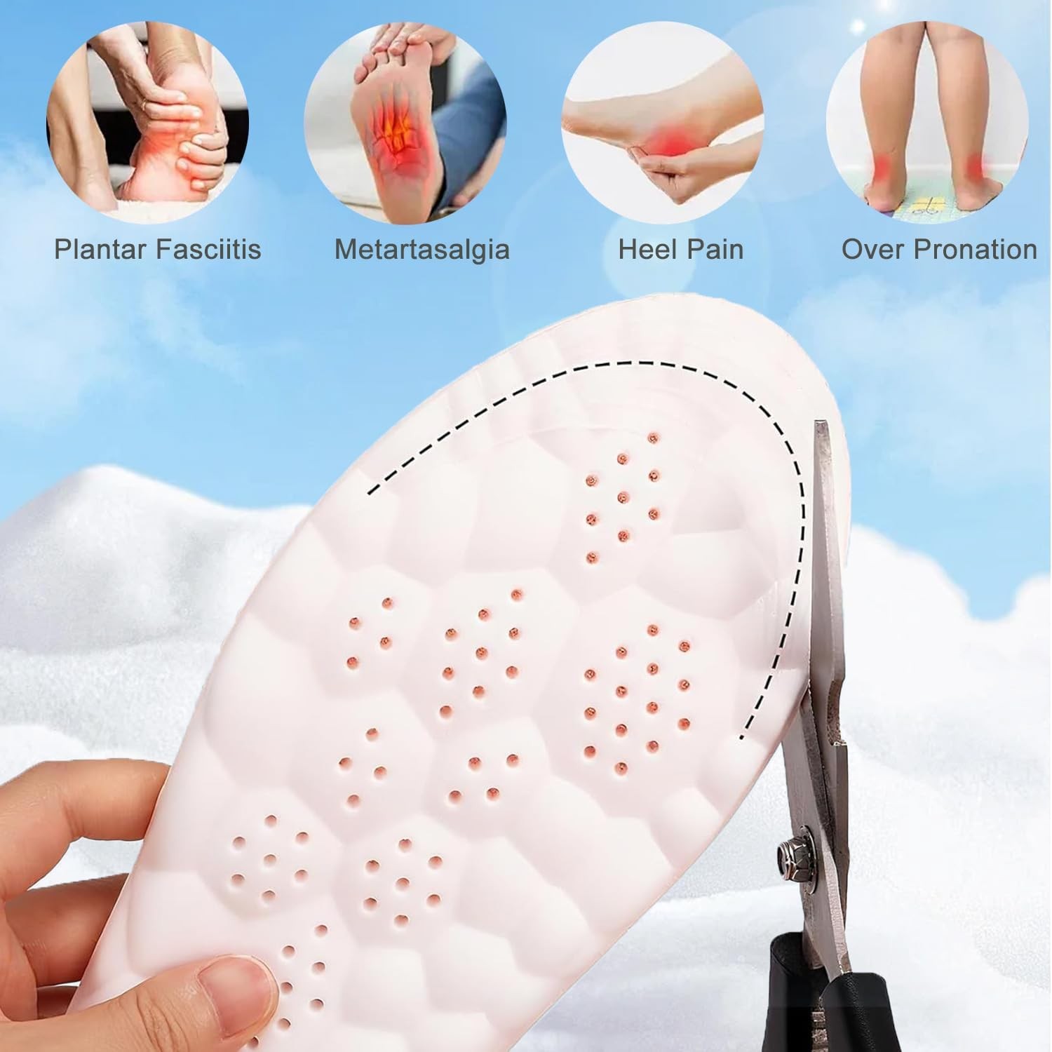 4D Cloud Insoles for Men Women, Breathable Memory Foam Cloud Massage Insoles,Arc