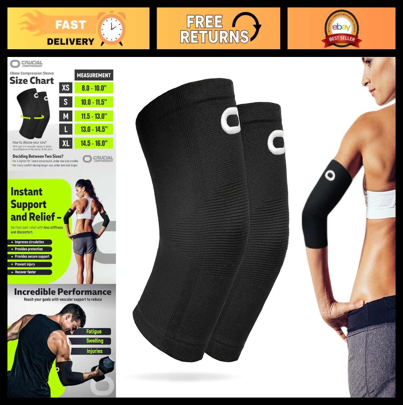 Elbow Compression Sleeves for Tendonitis, Tennis & Golf Elbow Relief – Support f