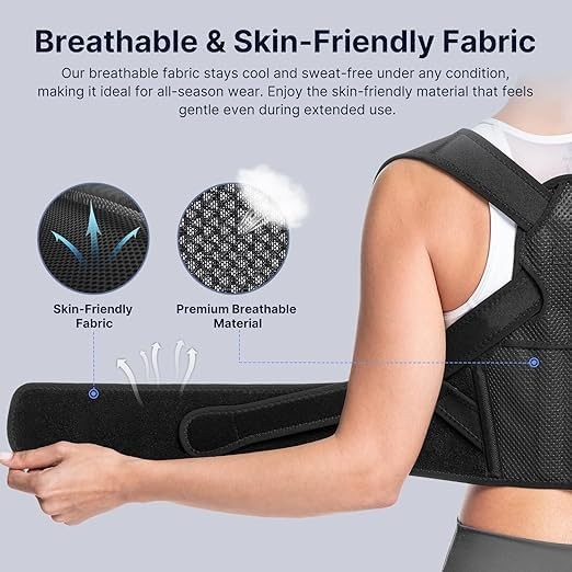 Adjustable Upper Back Posture Corrector Brace for Men & Women – Medium, Black