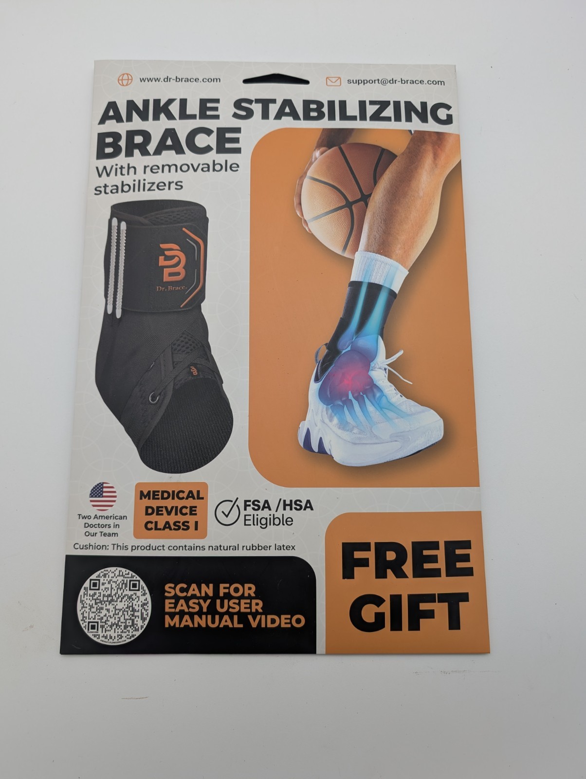 Dr. Brace Ankle Stabilizing Brace white Size M Removable Stabilizers Adult