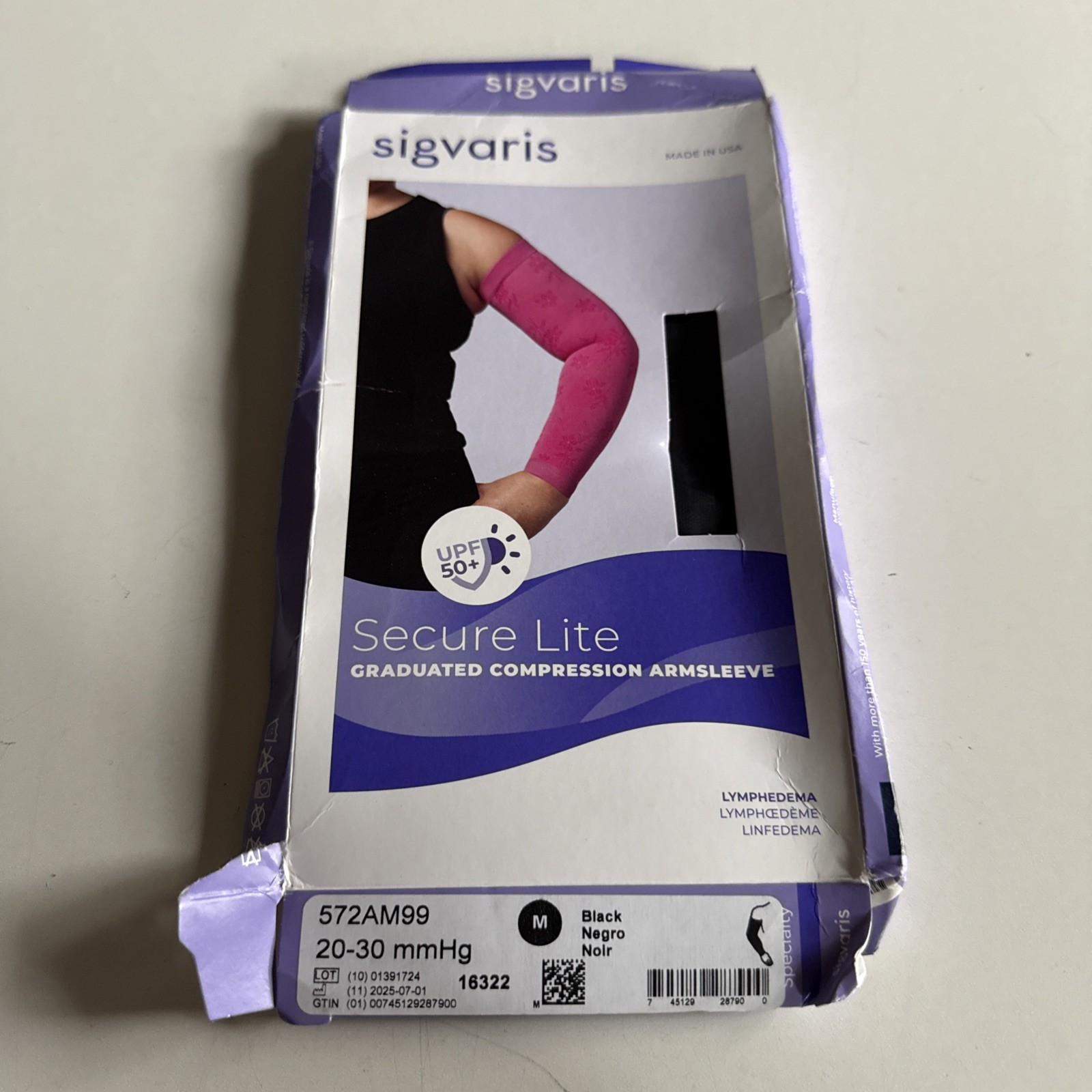 Sigvaris 572A Specialty Secure Lite Armsleeve 20-30 mmHg Black