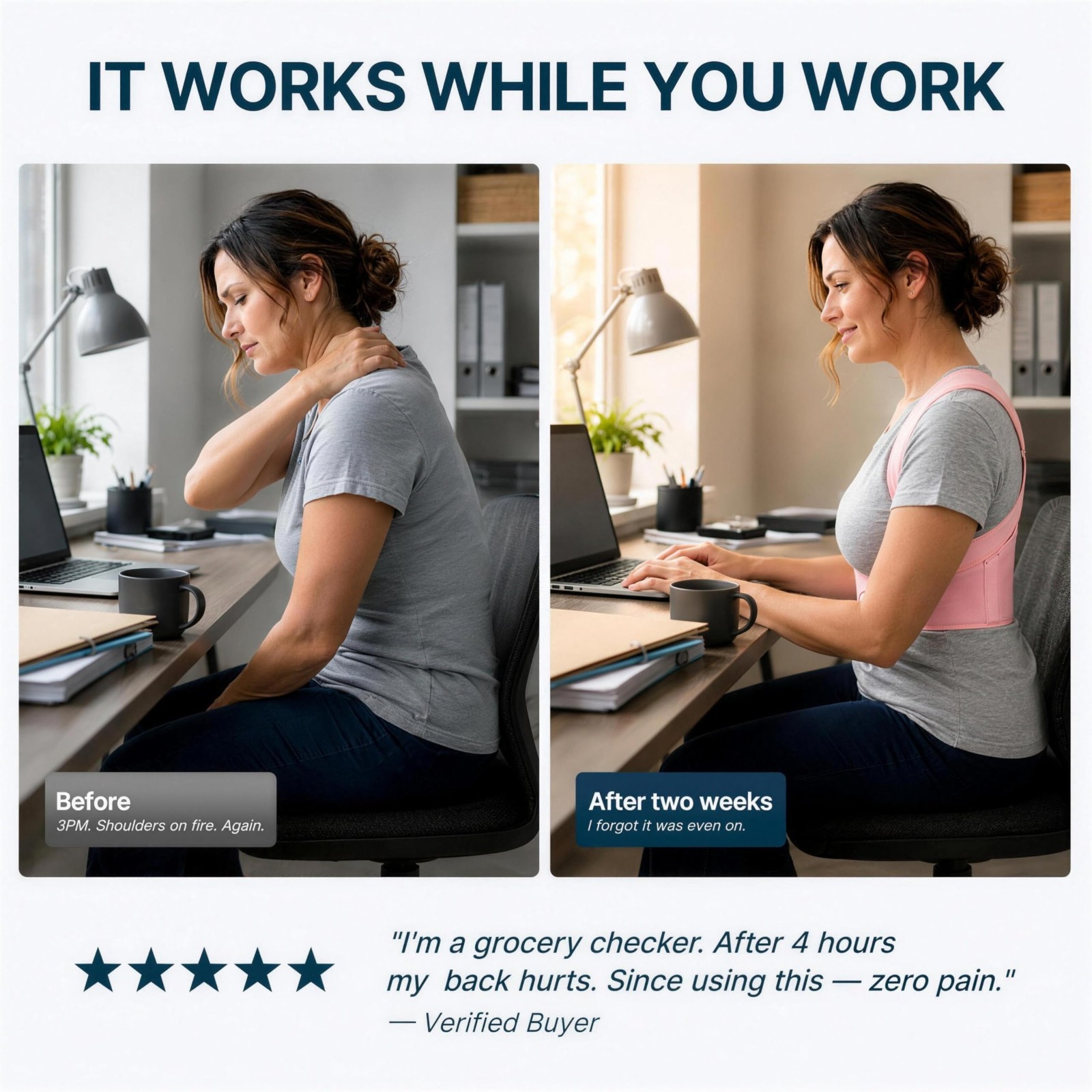 Adjustable Posture Corrector for Women – Lightweight Upper Back Brace for Pain R