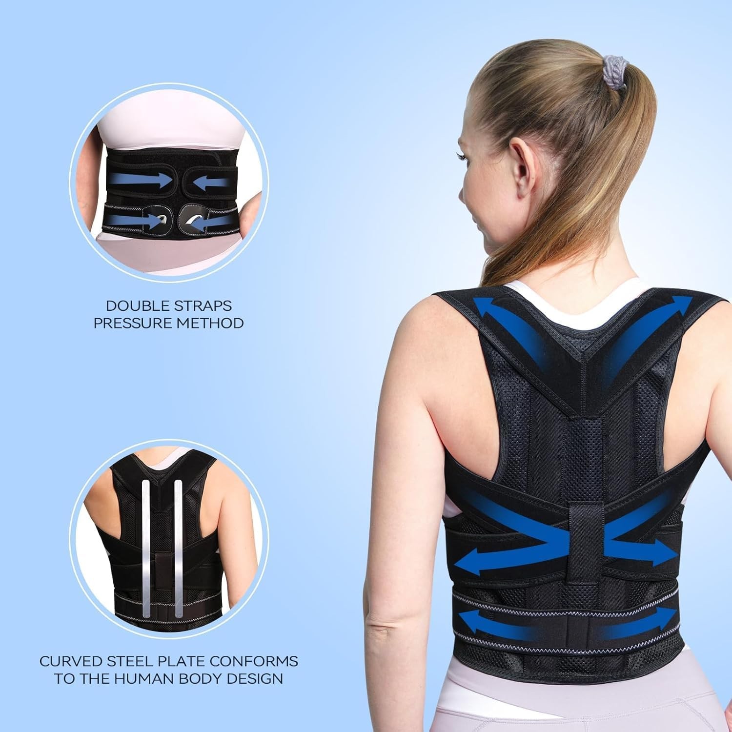 AOFIT Posture Corrector Back Brace for Women and Men Adjustable Medium, Black