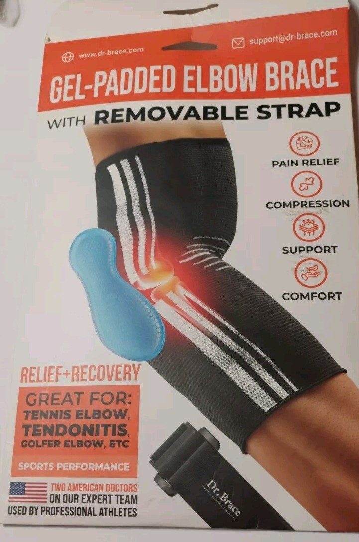 DR. BRACE Gel Padded Elbow Brace Removable Strap Compression Pain Relief XLarge