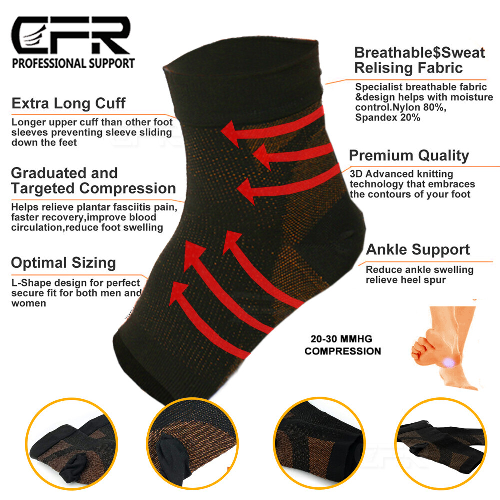 Copper Silver Ankle Support Socks, Compression Sleeve for Foot Soreness Unisex