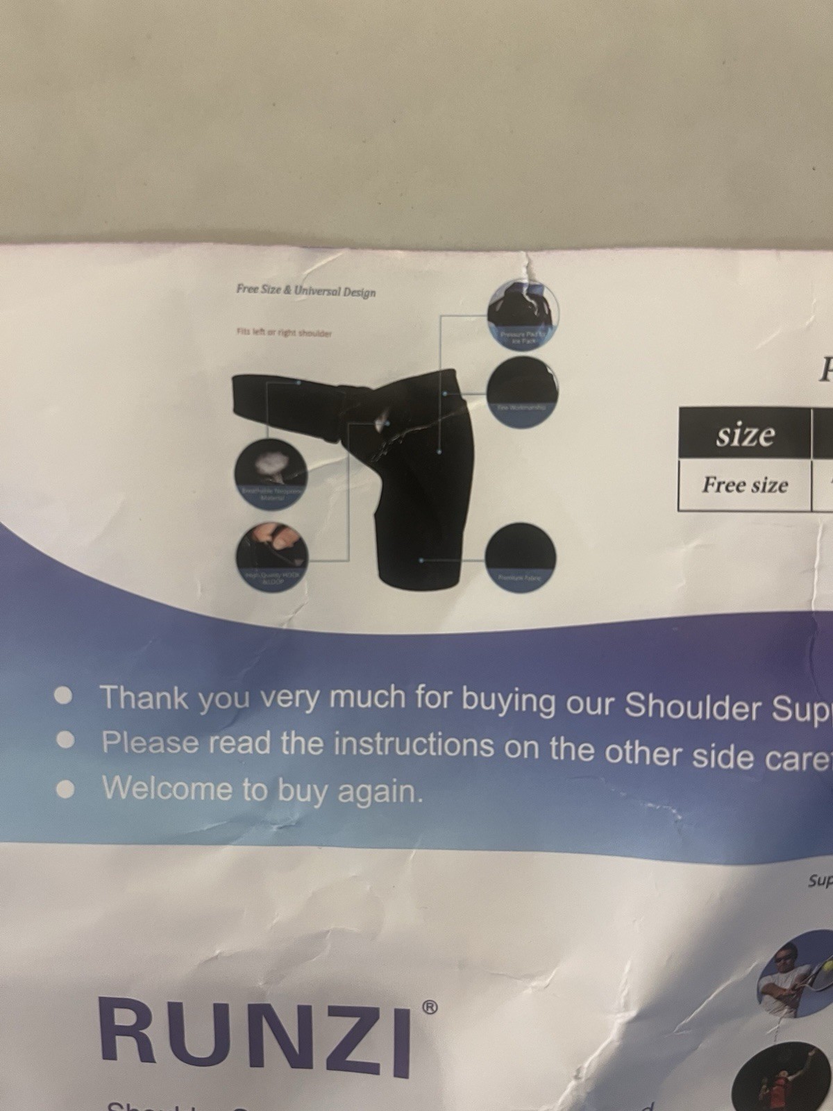 Runzi Shoulder Support Brace With Pressure Pad Left Right Rotator Cuff Pain New
