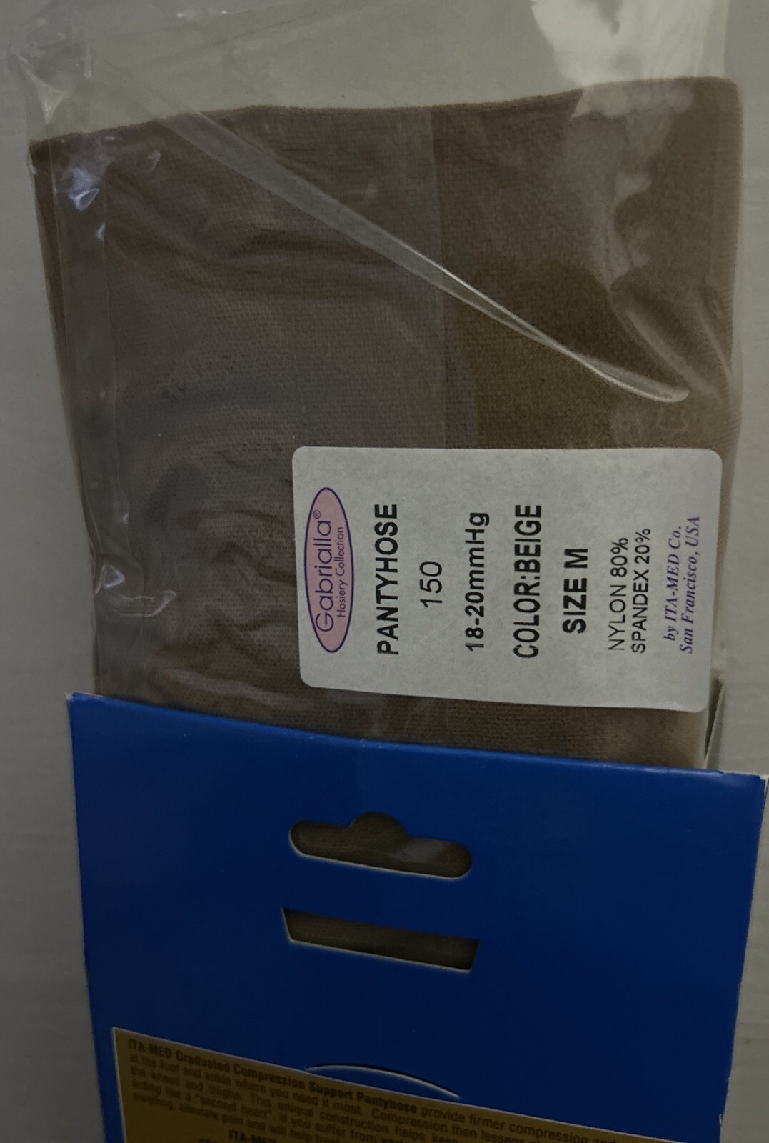 ITA-Med Compression Support Pantyhose Style 150 Sheer Beige, BLACK 18-20mmHg M.