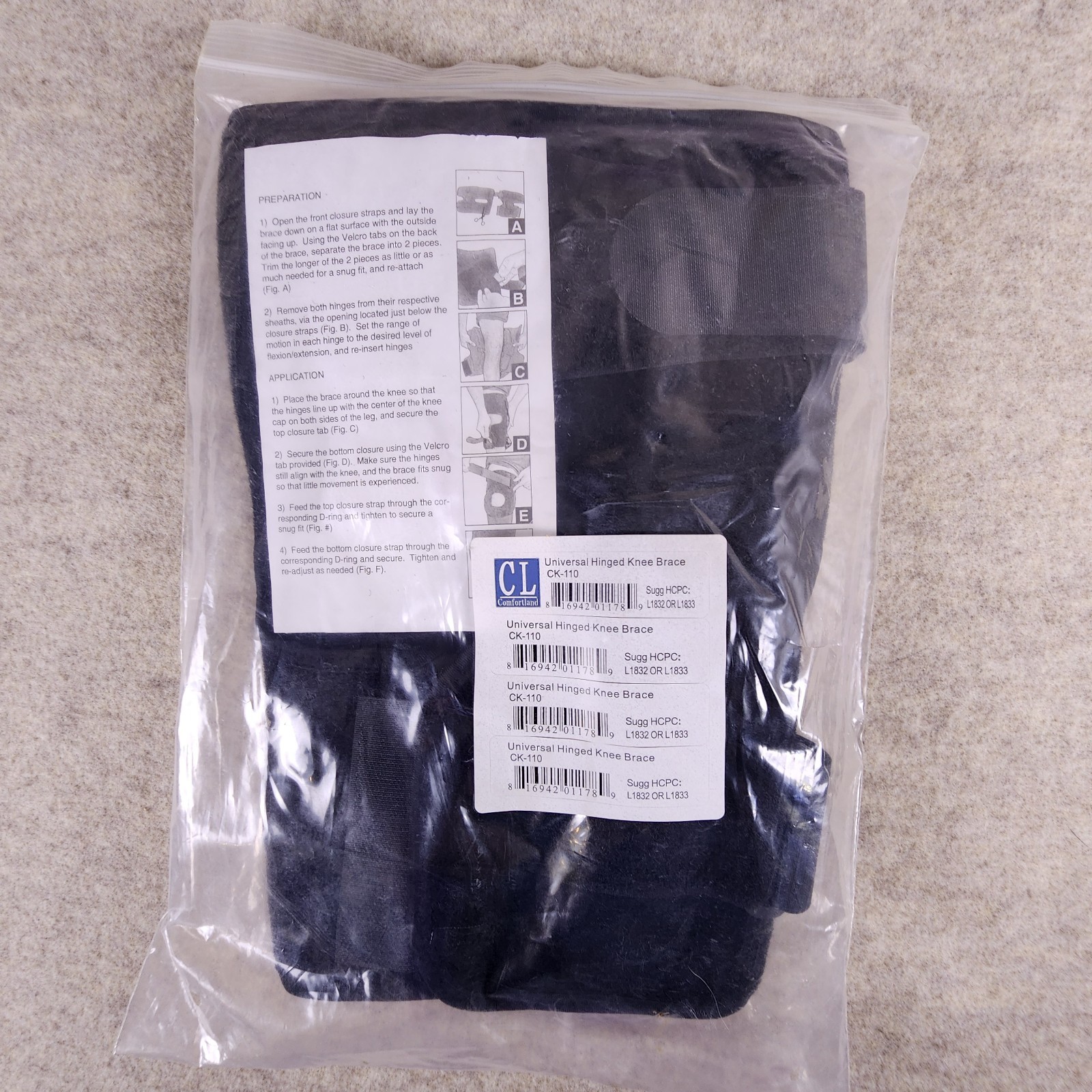 Comfortland CK-110 Universal Hinged Knee Brace NEW Black Top Front D6
