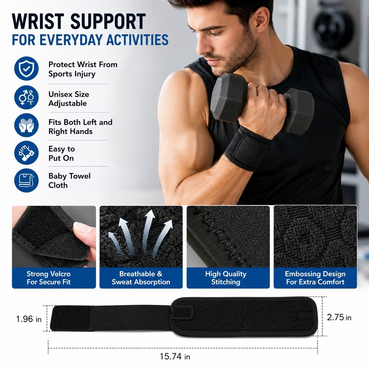 Wrist Brace 2 Pack Adjustable Wrist Wrap Support Thumb Loop Weightlifting Gym