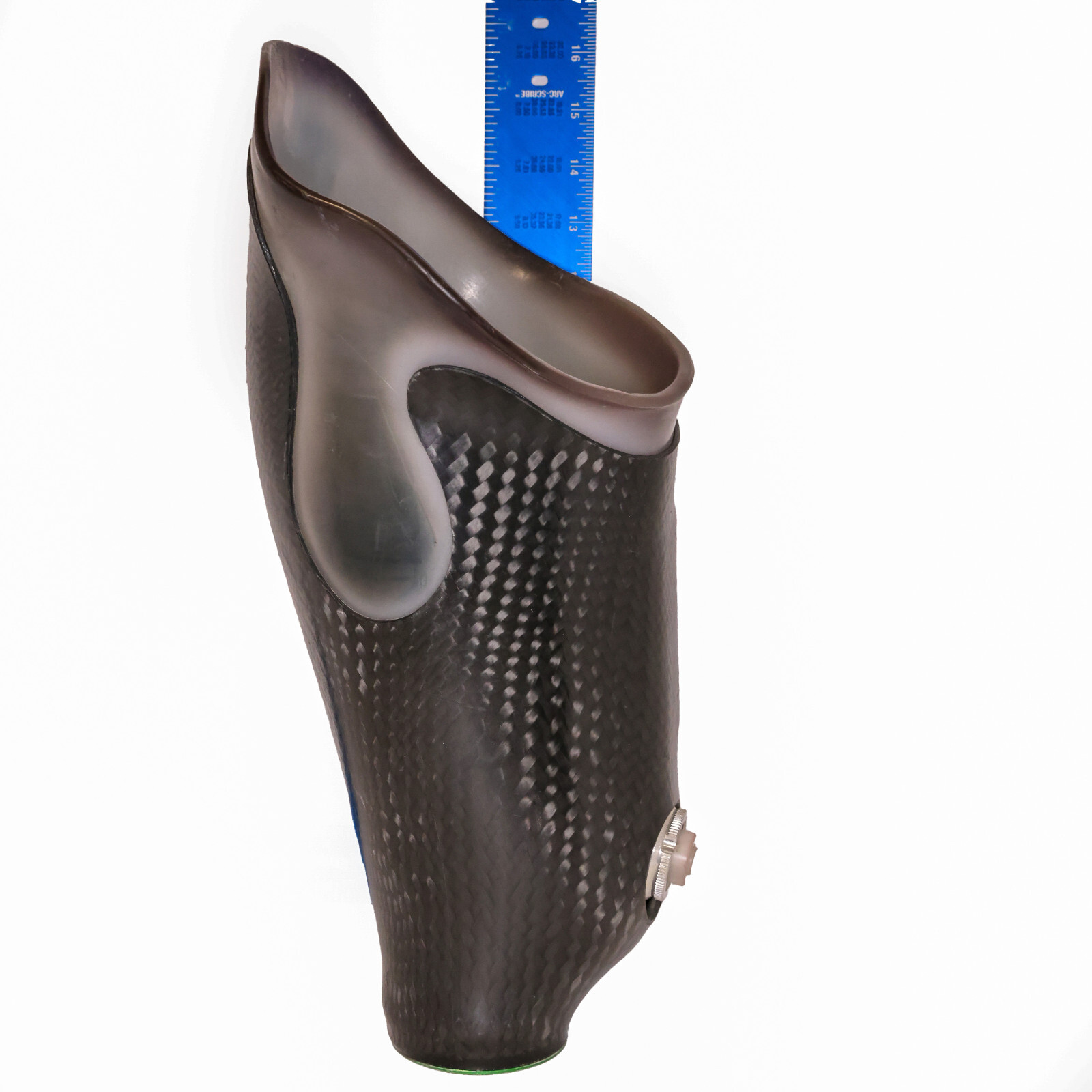 PROSTHETIC CARBON FIBER LEFT LEG SOCKET w EXPULSION VALVE & MOUNTING BASE H=15″
