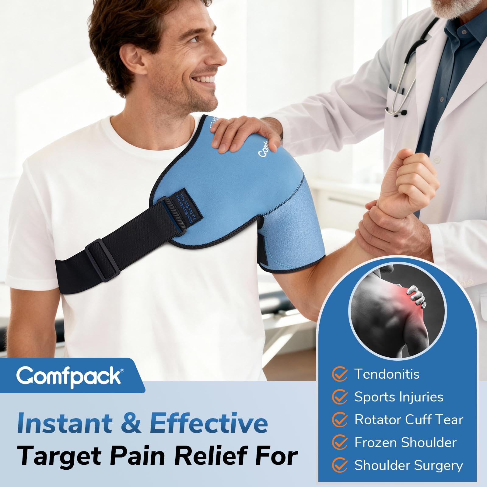 Comfpack Shoulder Ice Pack Wrap, Brace One Size Fits Most, Blue