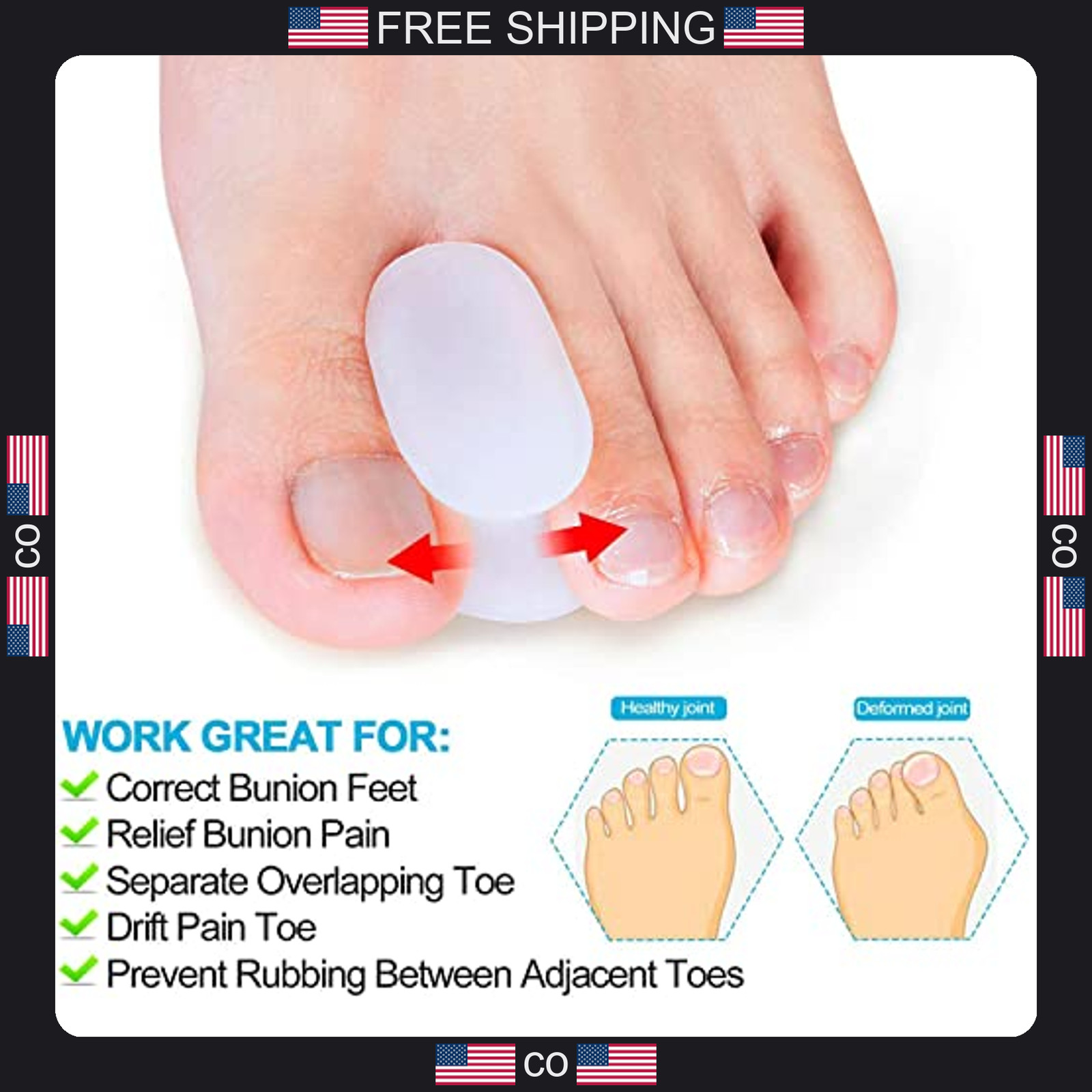 10 Pack Silicone Toe Separators for Bunion Relief and Overlapping Toes