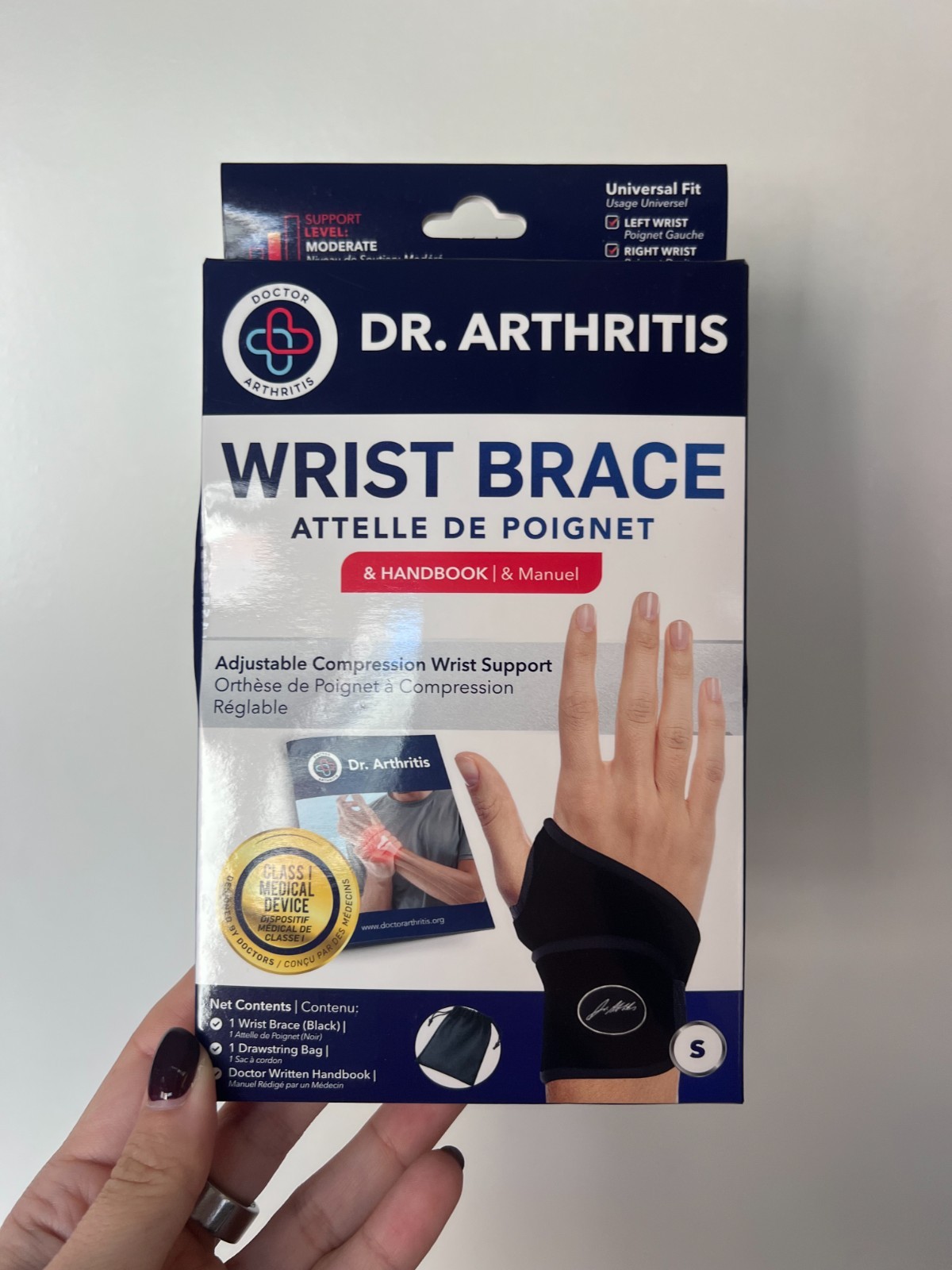 NIB Dr. Arthritis Copper-Lined Wrist Support – Black, Size Small (L or R hand)