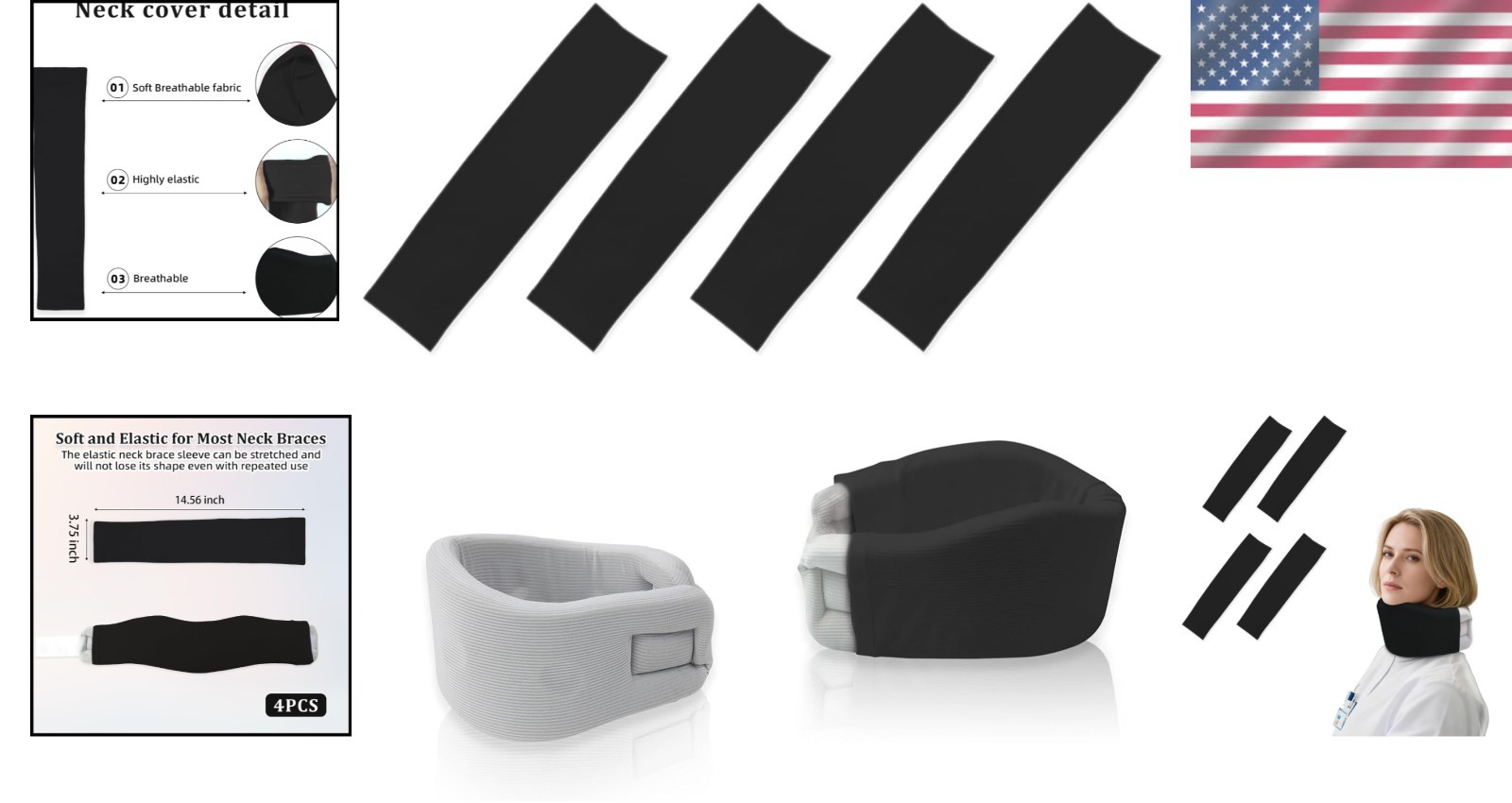 Breathable Black Neck Collar Covers – 4 Soft Protective Sleeves for Comfort