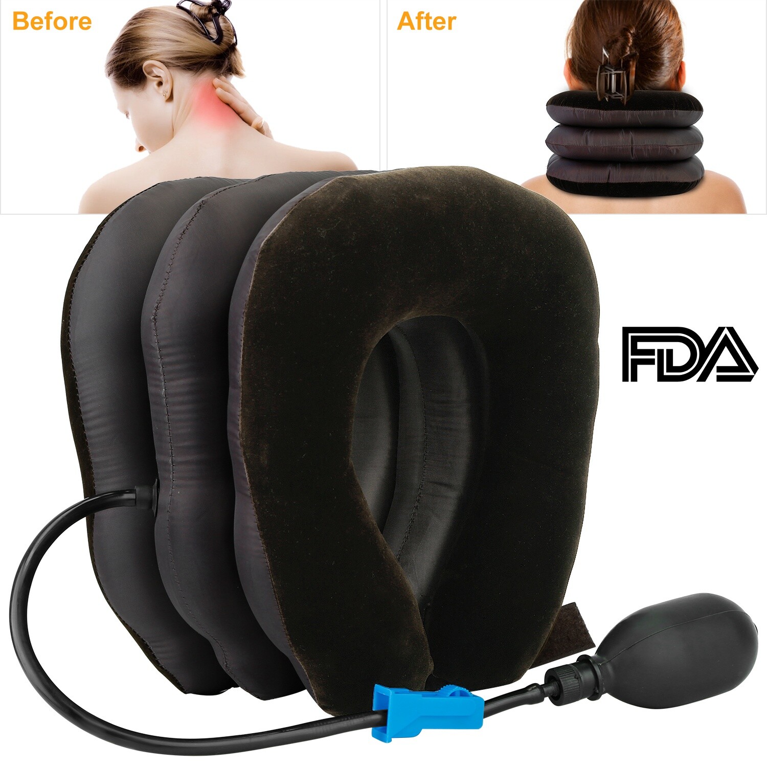 Air Inflatable Cervical Traction Neck Pillow–Headache Shoulder Pain Relief Brace