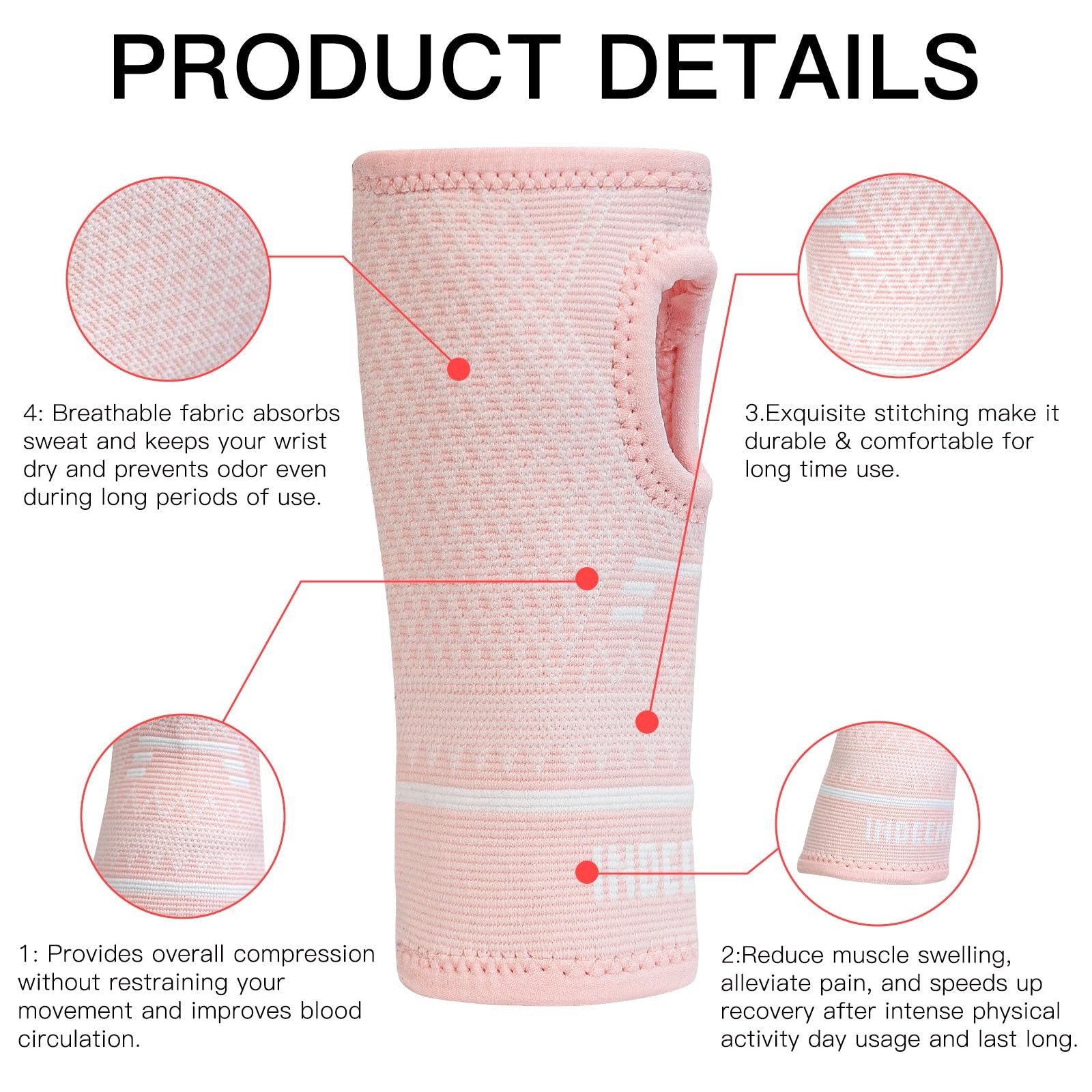 Copper Wrist Compression Sleeve Hand Brace Arthritis Pink Women Men 1 Pair