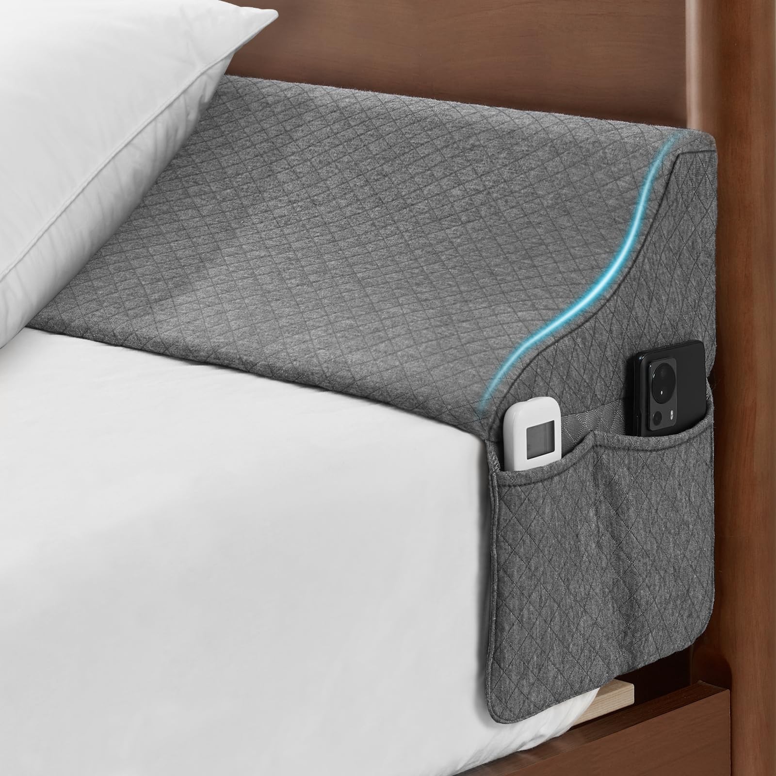 EUHAMS Queen Size Bed Wedge Pillow for Headboard Queen（60″x10″x6″）, Grey