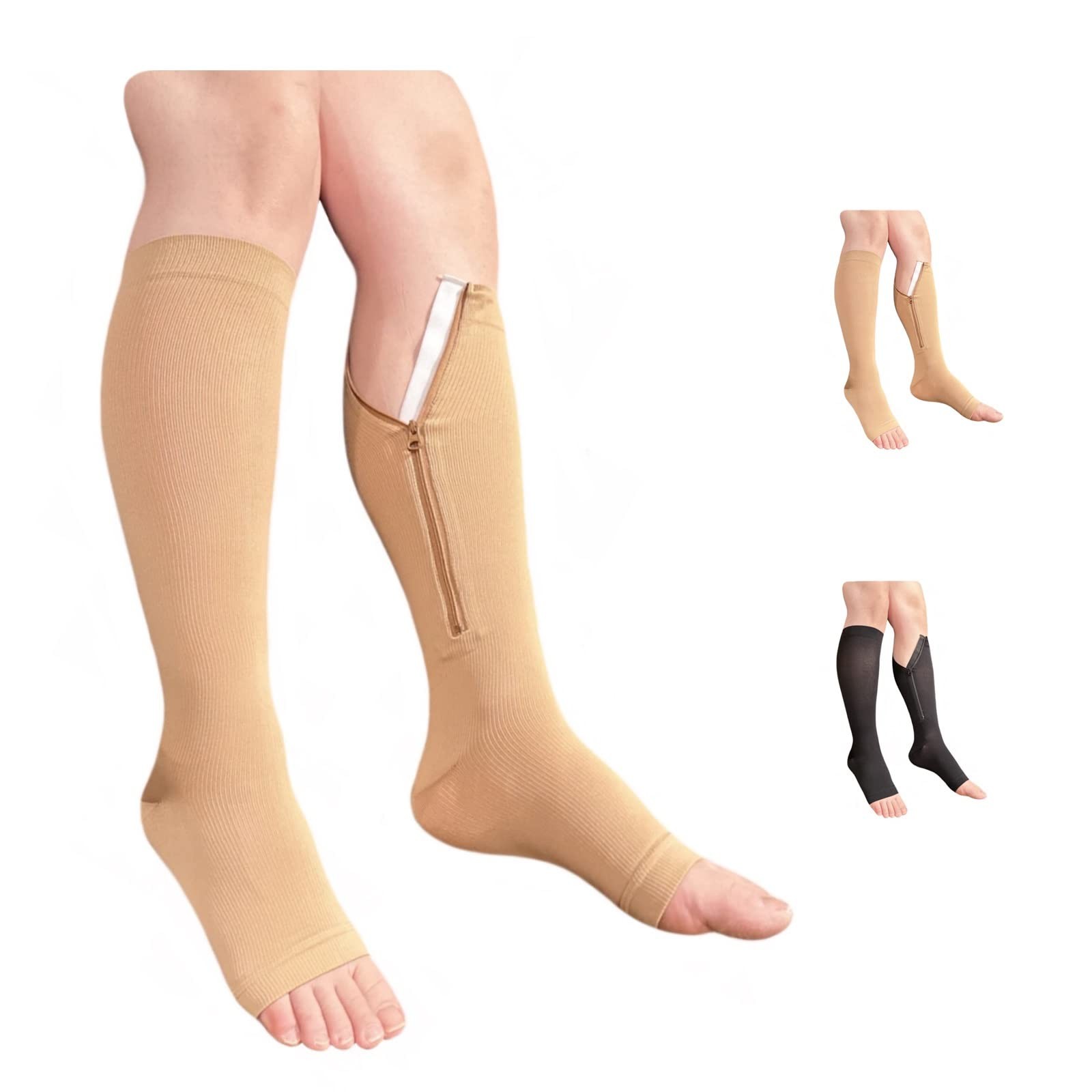 Inside Leg Zipper 2030 mmHg Compression Grade Calf Open Toe Socks Men Women