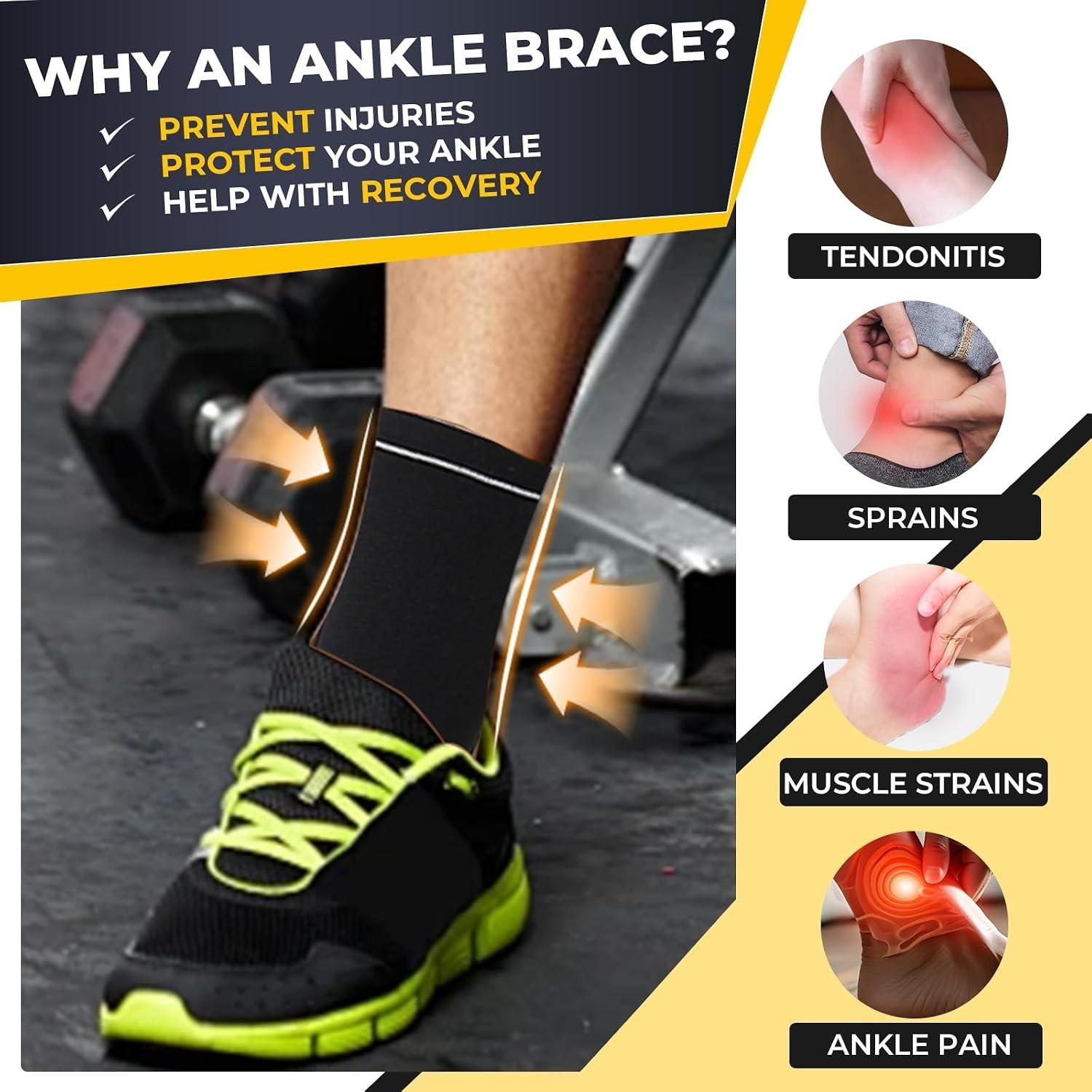 Lightweight Ankle Support Brace in Black – Size M for All Sports Activities