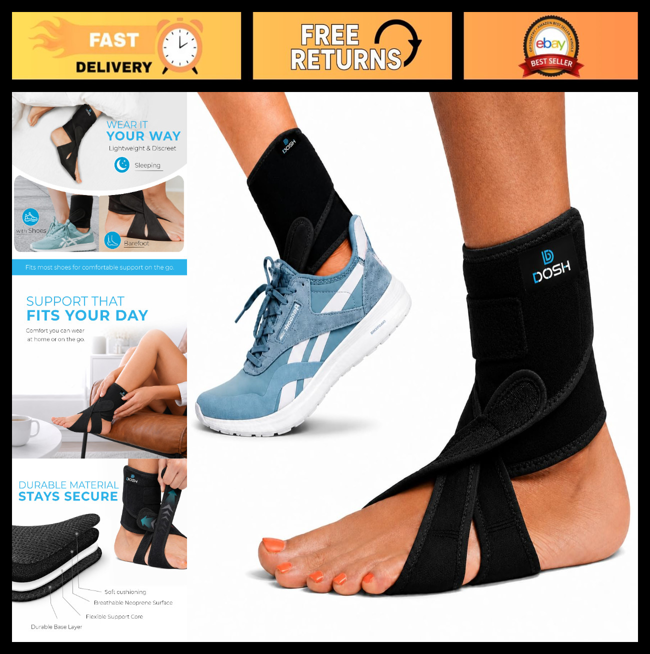 Foot Drop Brace for Walking – Adjustable AFO Support – Unisex Left Size