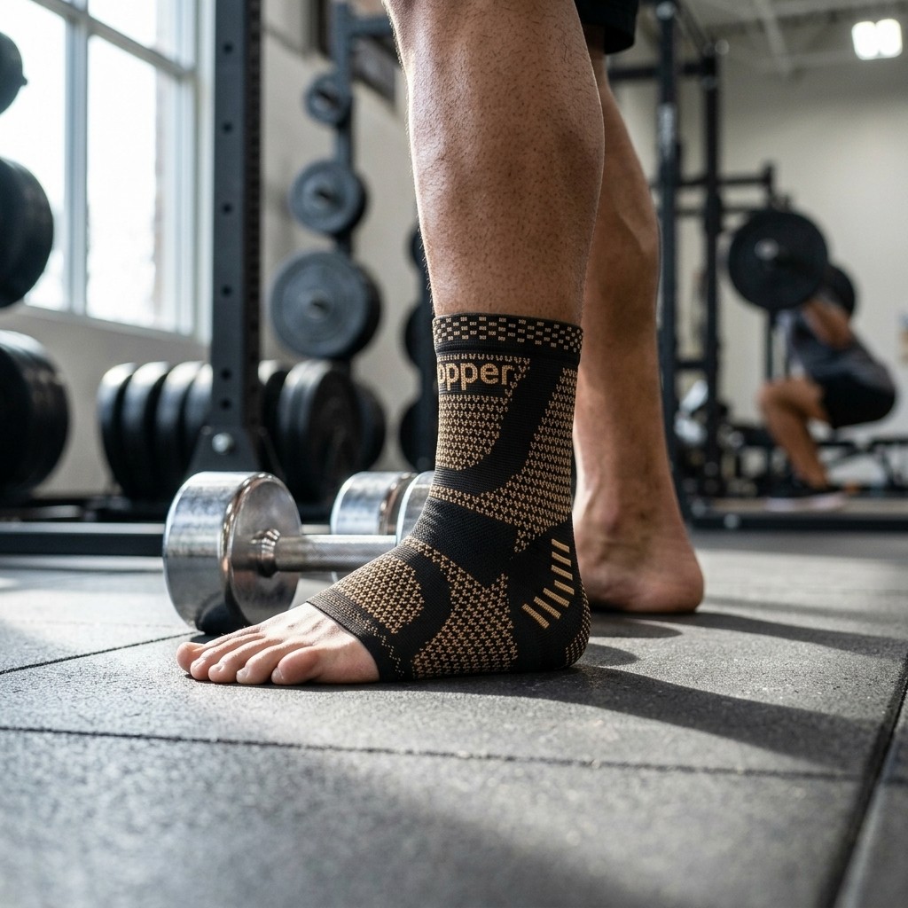 2Pcs Adjustable Copper Infused Ankle Support Compression Sleeve for Sports