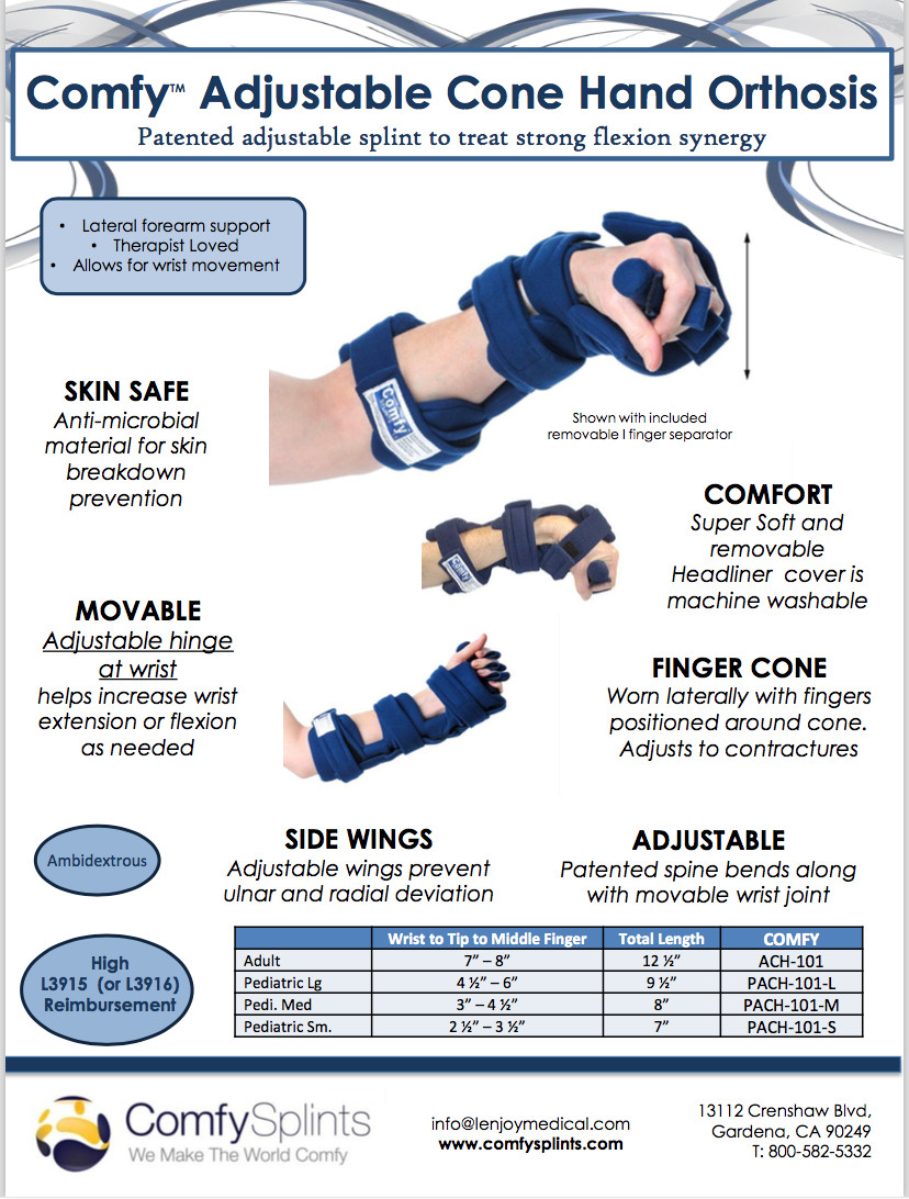 ComfySplints™ Adjustable Cone Hand HCPC Code: L3915 or L3916 Blue with mesh bag