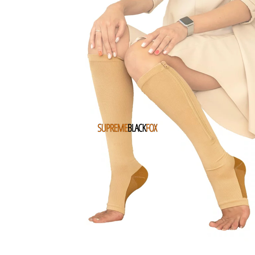 Compression Socks (3 Pack) Stockings 15-20mmHg Knee High Support Open Toe Zipper
