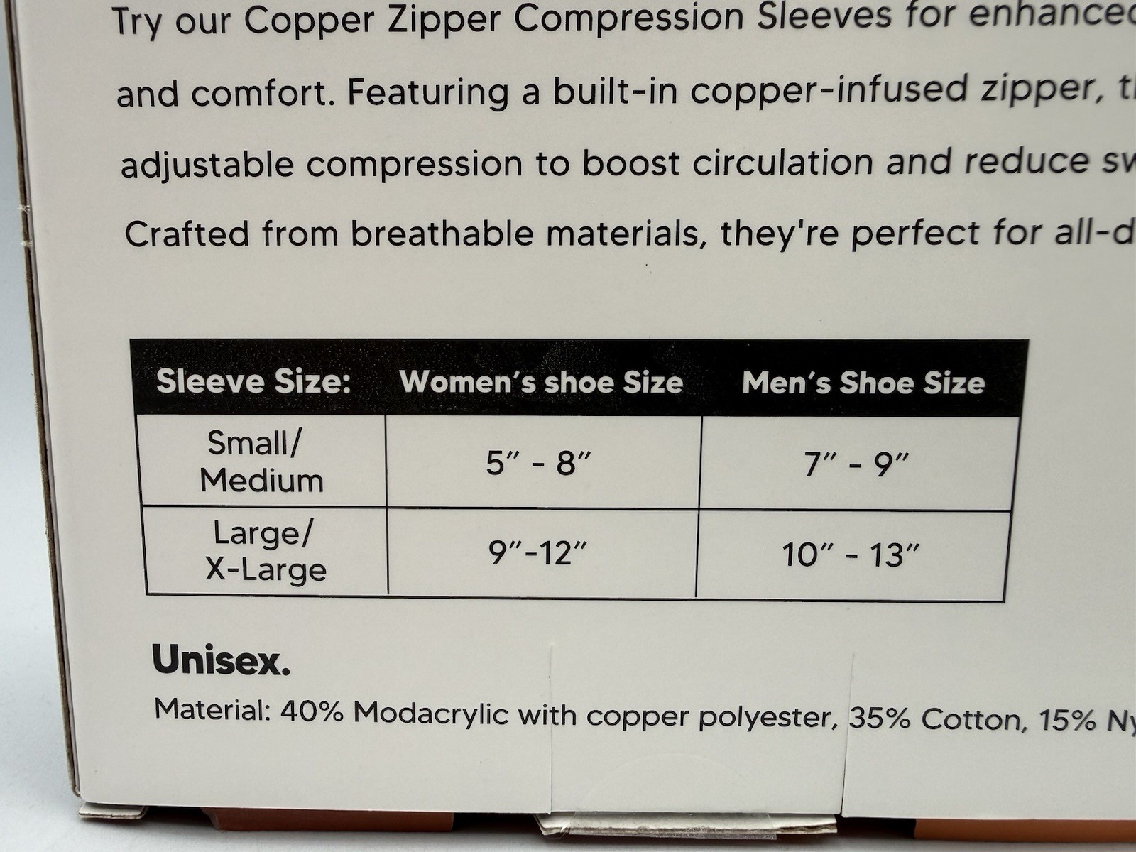Copper Infused Compression Socks Open Toe and Zipper Closure Shoe Size 7”-9” S/M