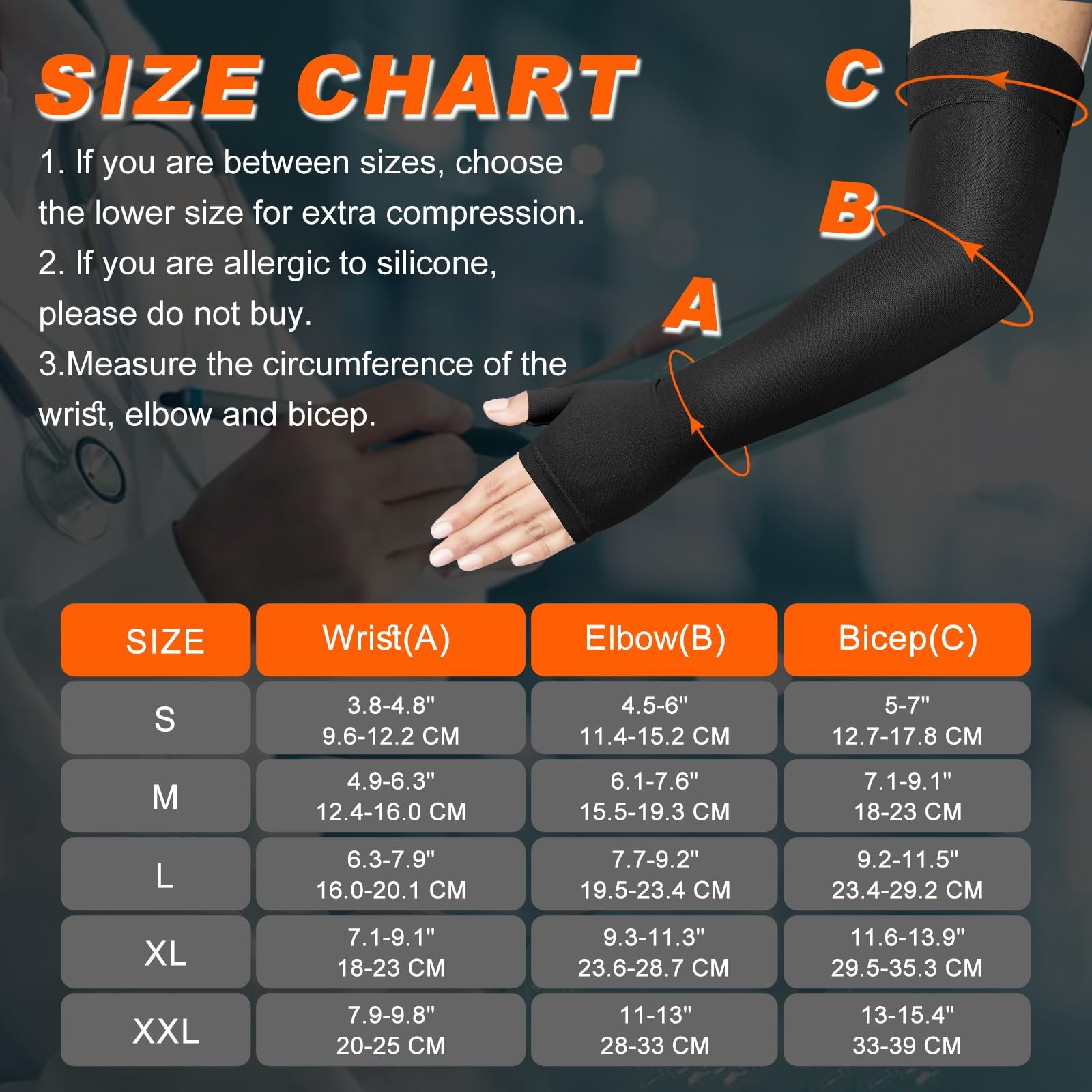 Lymphedema Medical Compression Arm Sleeve with Gauntlet, 20-30 mmHg Graduated…