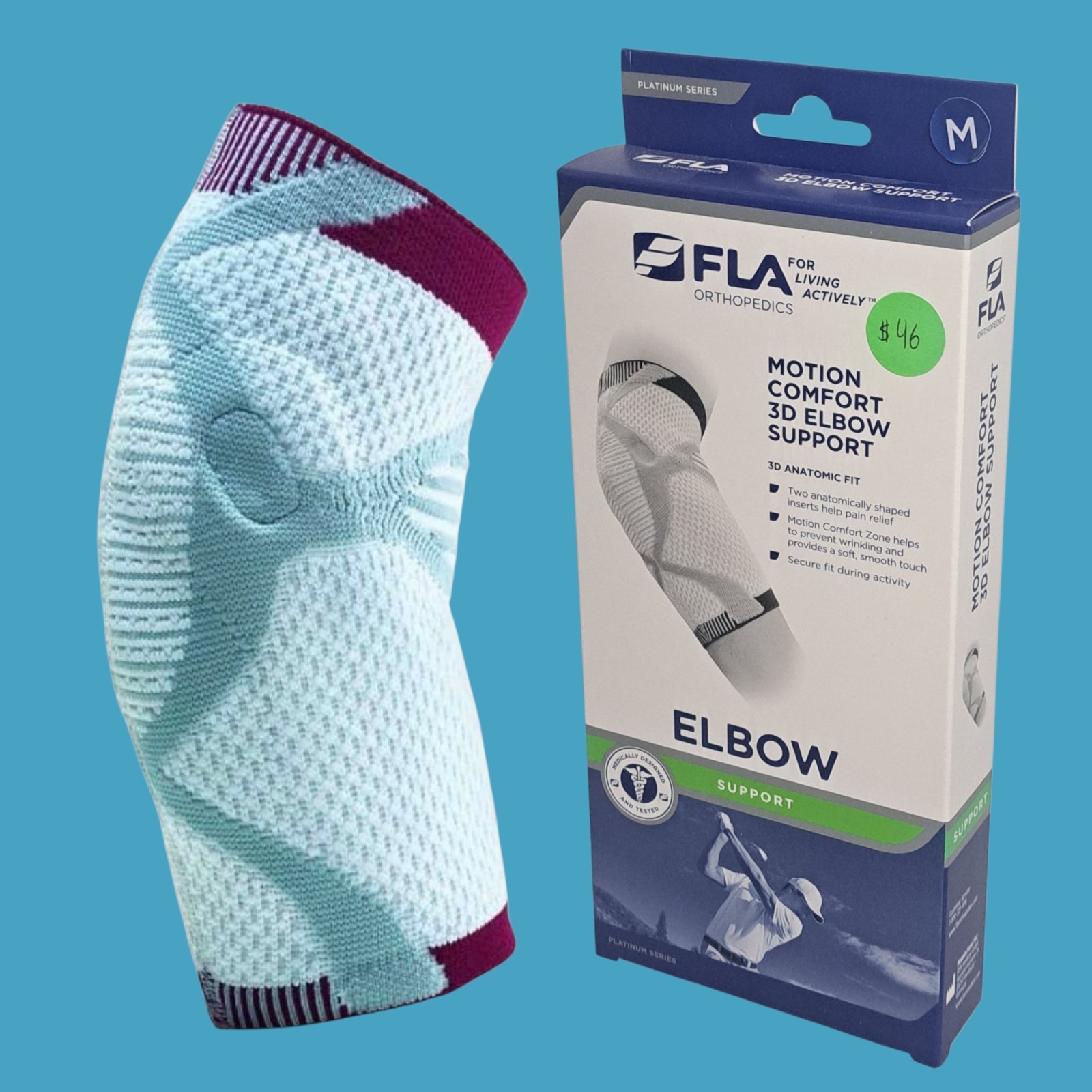 FLA Orthopedics Motion Comfort 3D Elbow Support White/Grey M & S New in a Box